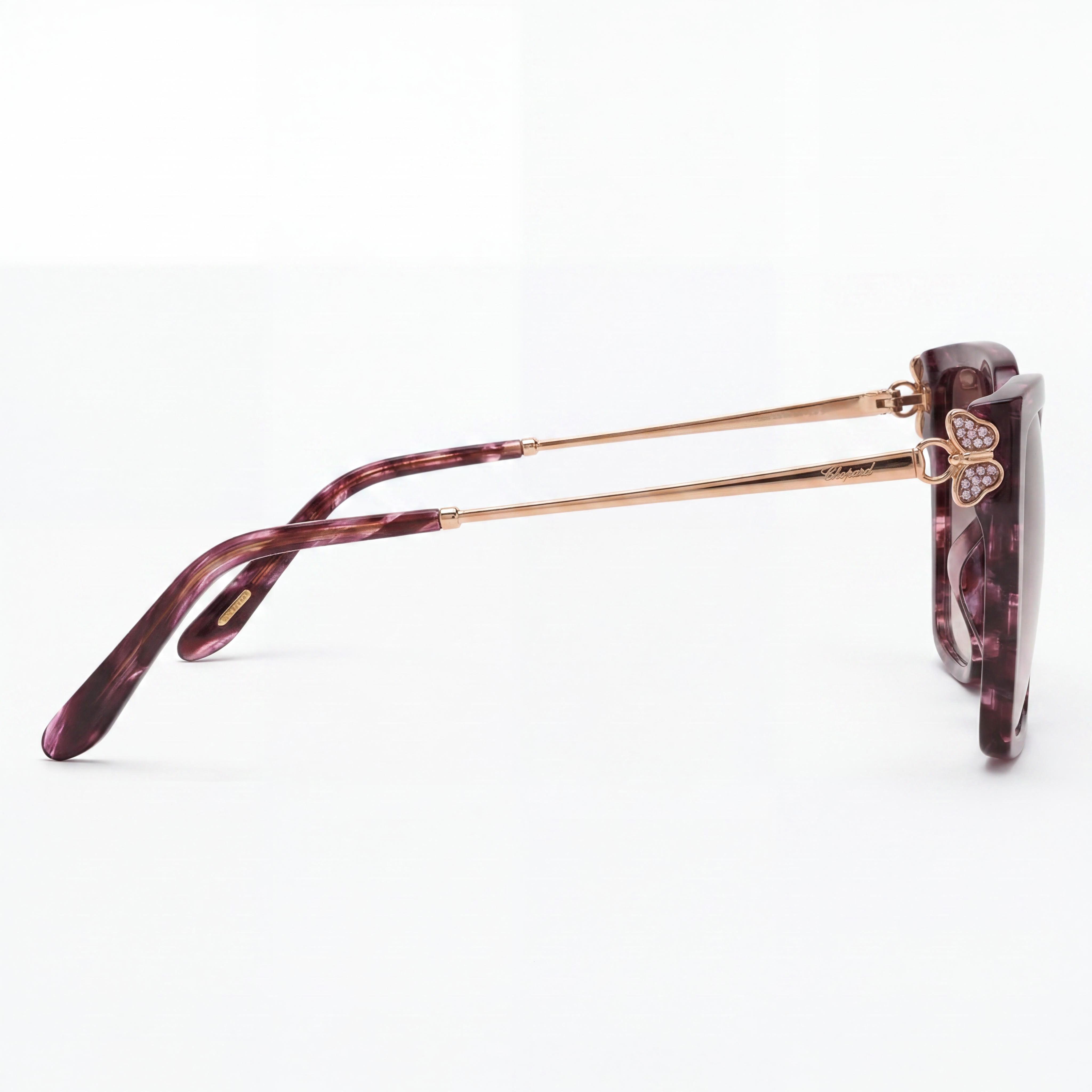 Gafas de sol Chopard casuales de mujer a rayas color burdeos de acetato de celulosa, lentes degradadas marrones, protección UV 56-18-135, Photo 3
