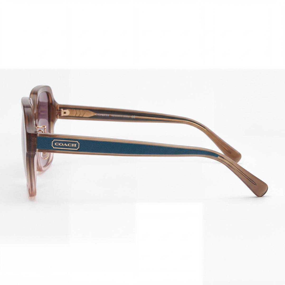 Gafas de sol Coach HC8335F clásicas para hombre, de plástico marrón translúcido, con lentes degradadas en violeta, 56 mm y protección UV, Photo 3