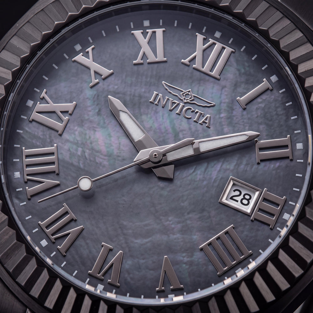 Invicta Angel 44277 Reloj de cuarzo para mujer con pulsera de acero inoxidable, esfera negra, caja de 40 mm, 10 ATM