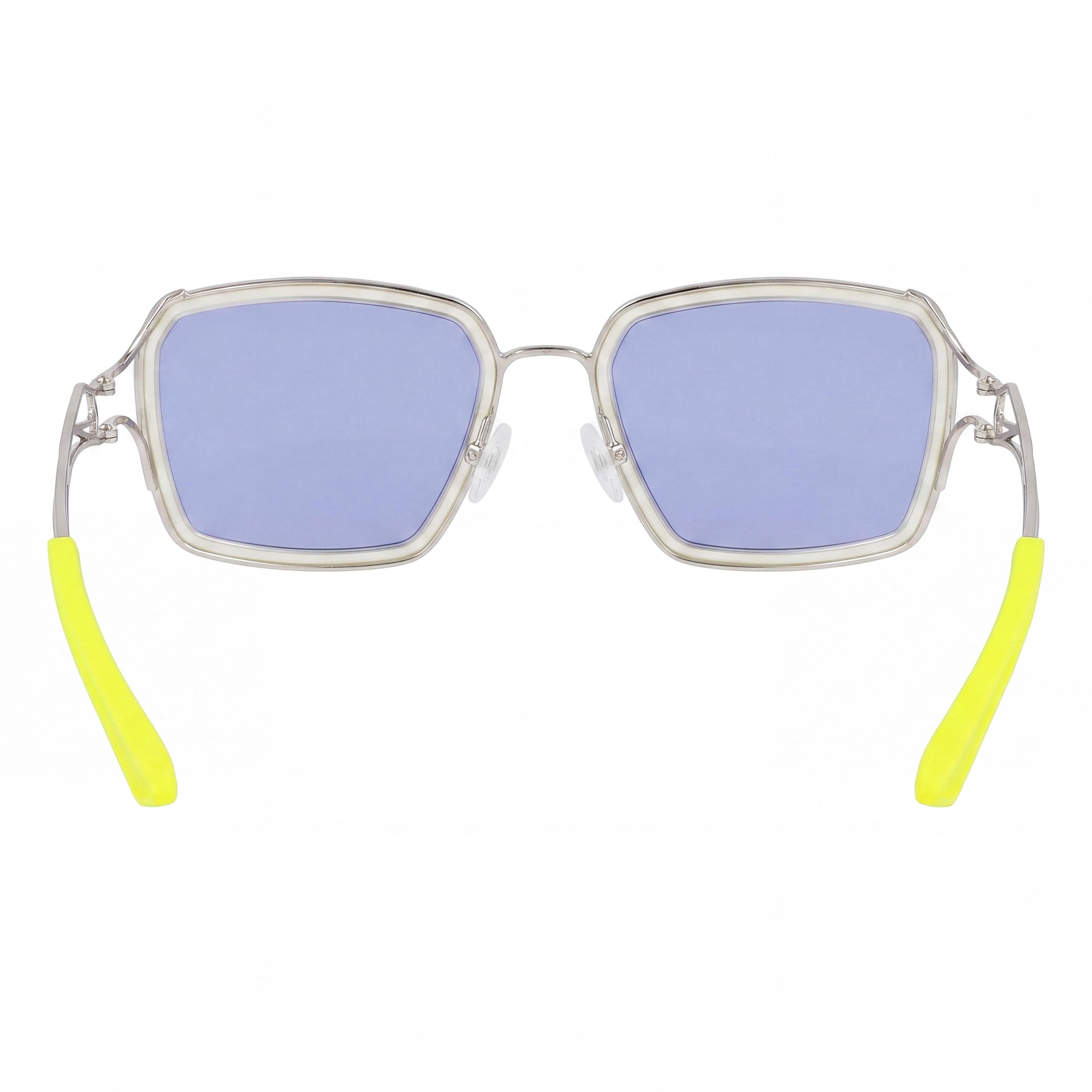 Gafas de sol Nike Classic unisex con montura de acetato, protección UV400 y lentes de policarbonato no polarizadas, en color plata, azul y amarillo, de 57 mm, Photo 4
