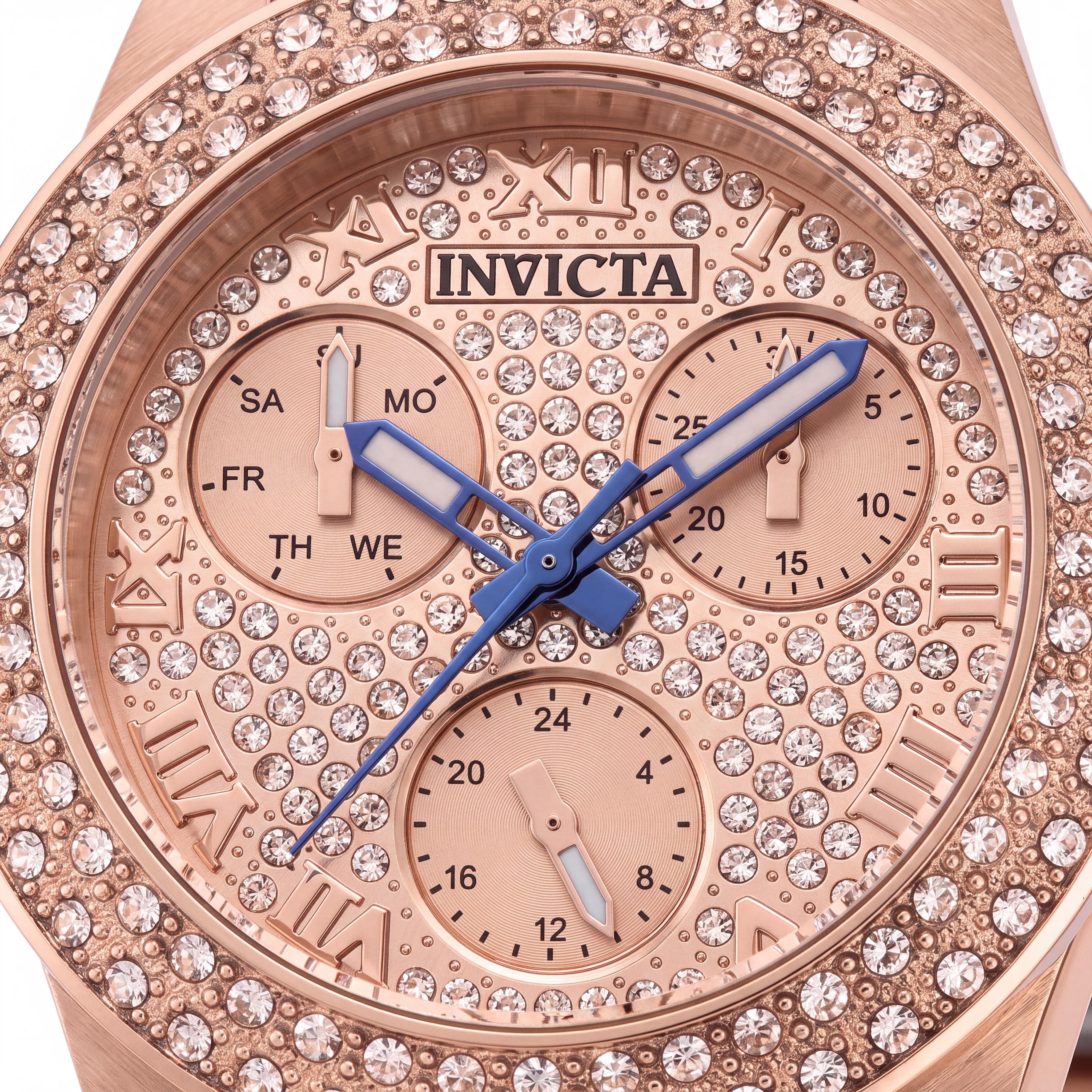 Reloj Invicta Angel de cuarzo para mujer, resistente al agua, multifunción, con cristales luminosos, brazalete de acero inoxidable de oro rosa de 34 mm, Photo 2