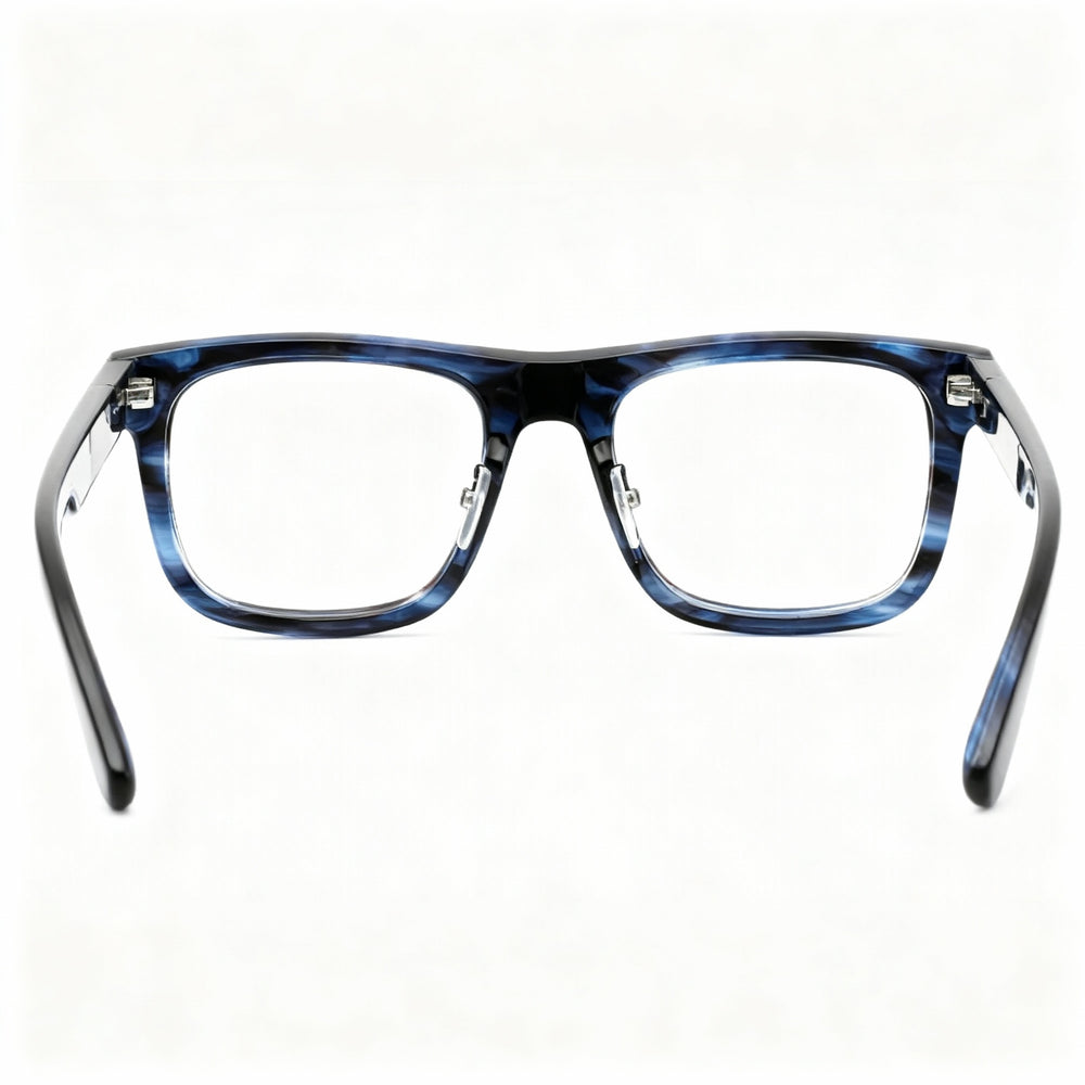 Gafas POLICE VPLE37 para hombre, montura de plástico, estilo casual, azul brillante con vetas, lentes transparentes no polarizadas, 52 mm