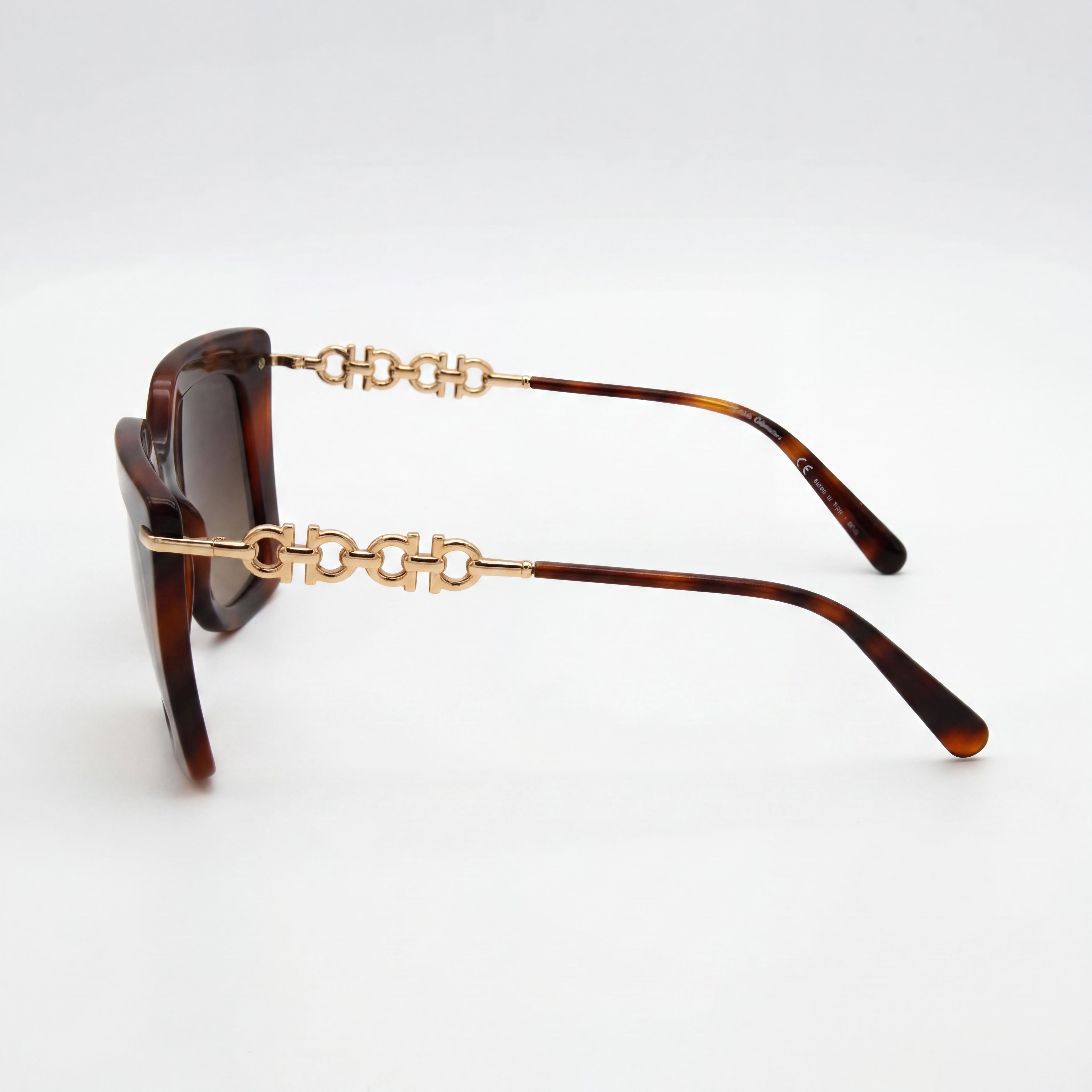 Gafas de sol clásicas Salvatore Ferragamo para mujer, montura de acero aleado, color Havana clásico, lentes de policarbonato no polarizado, 51-22-145, Photo 2
