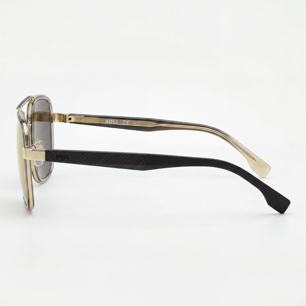 Gafas de sol Hugo Boss Boss 1486/S de metal cuadradas de doble puente para mujer, marco dorado gris, Copa del Mundo, protección UV dorada gris, 54 mm