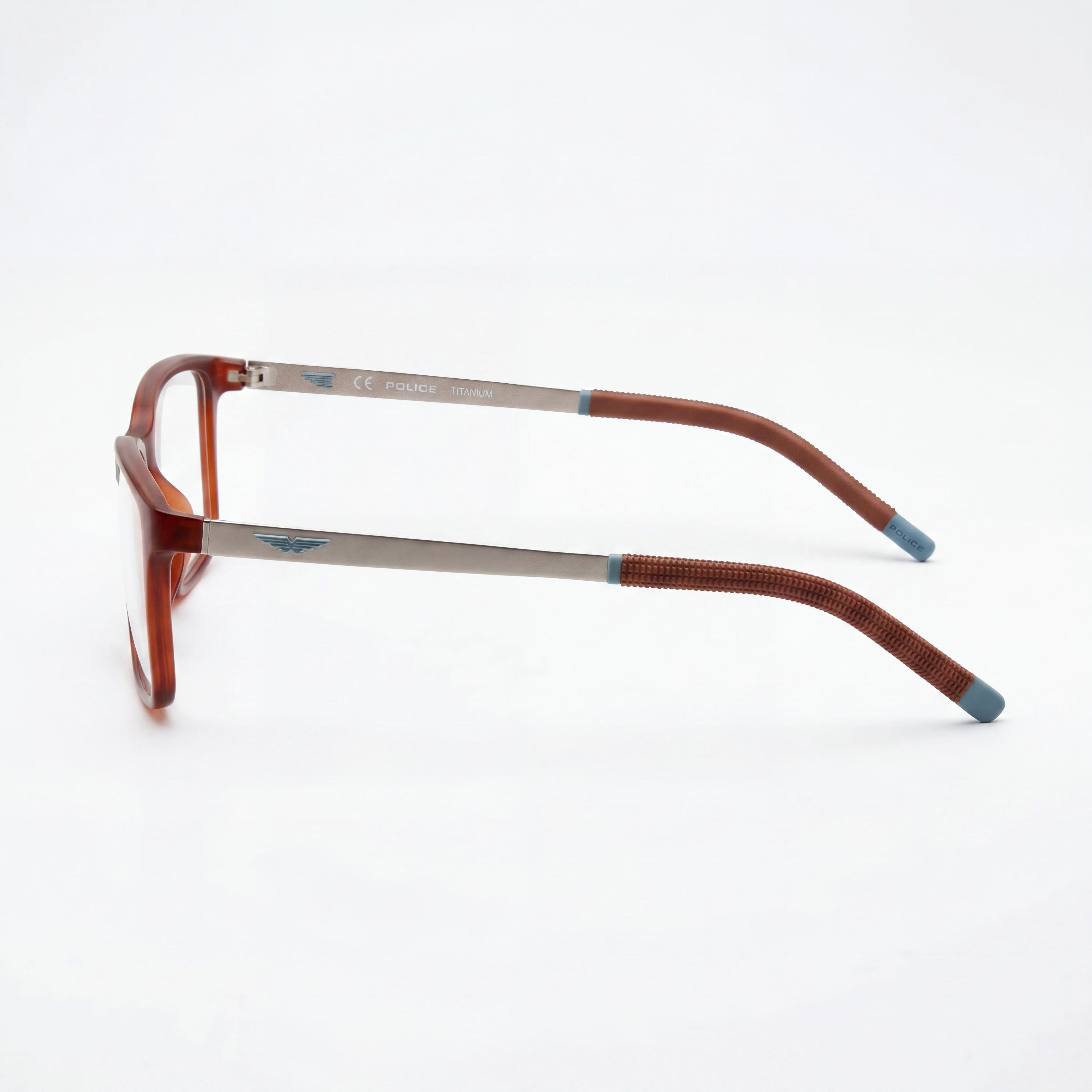 Police Modern VPLF85 Men's Semi Matt Transparent Brown Acetate and Metal Eyeglasses 54mm, Photo 2