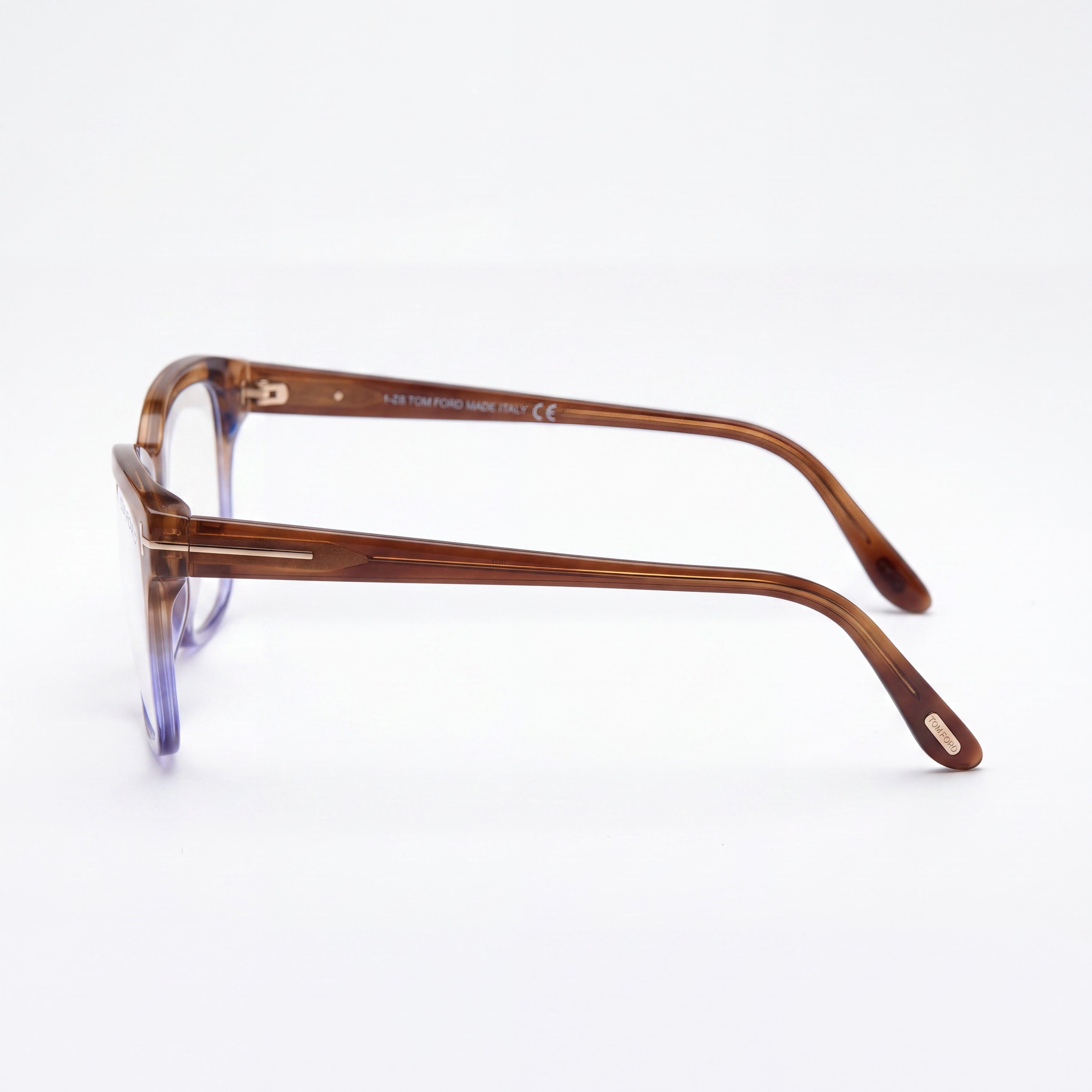Tom Ford Men's Ft5597-f-b Acetate Eyeglasses, Shiny Striped Champagne with Lilac Front, 54mm, Photo 2