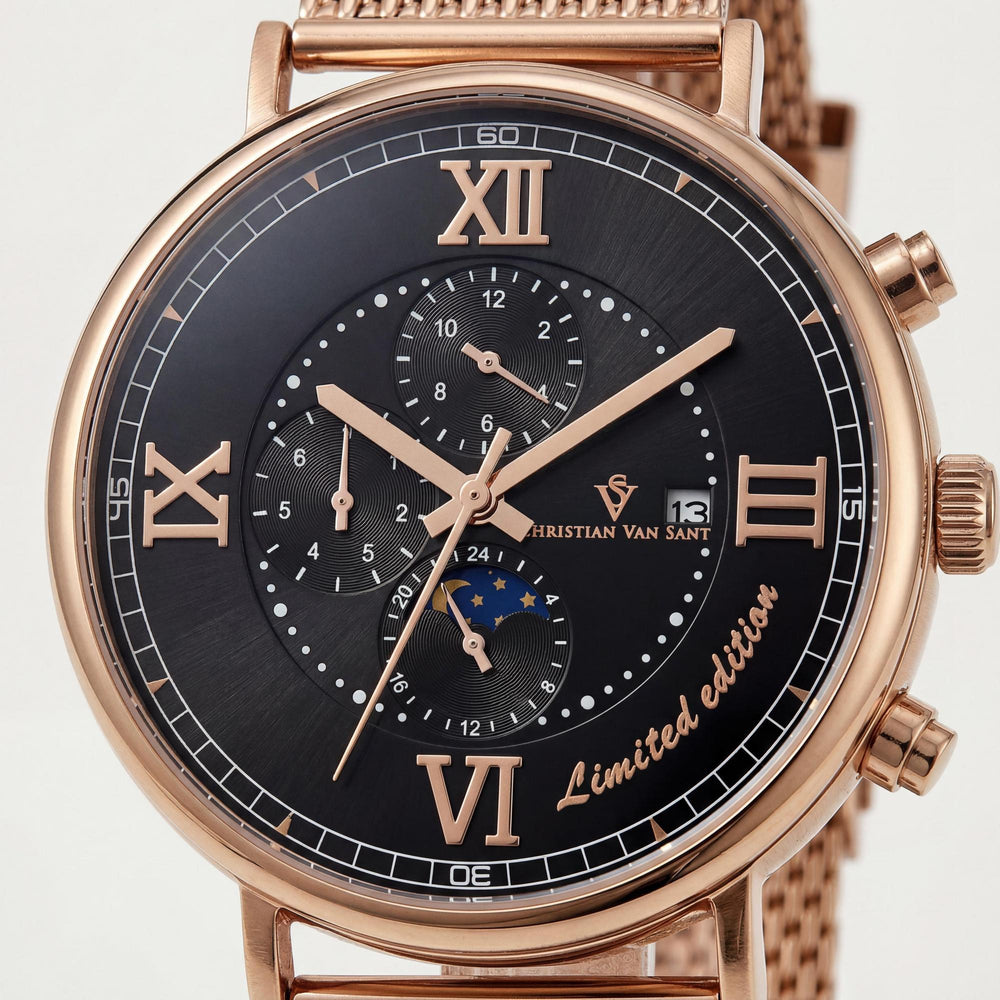 Christian Van Sant Bracelet Men's Black Dial Stainless Steel Mesh Automatic 100m Water Resistant Watch
