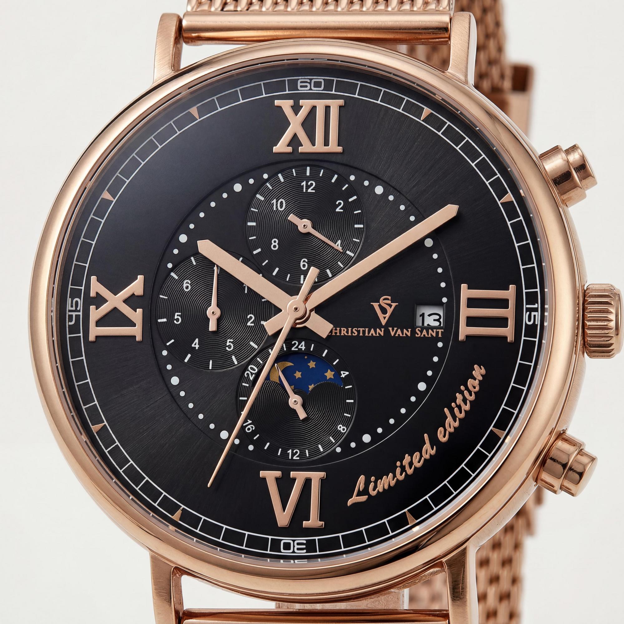 Christian Van Sant Bracelet Men's Black Dial Stainless Steel Mesh Automatic 100m Water Resistant Watch, Photo 2