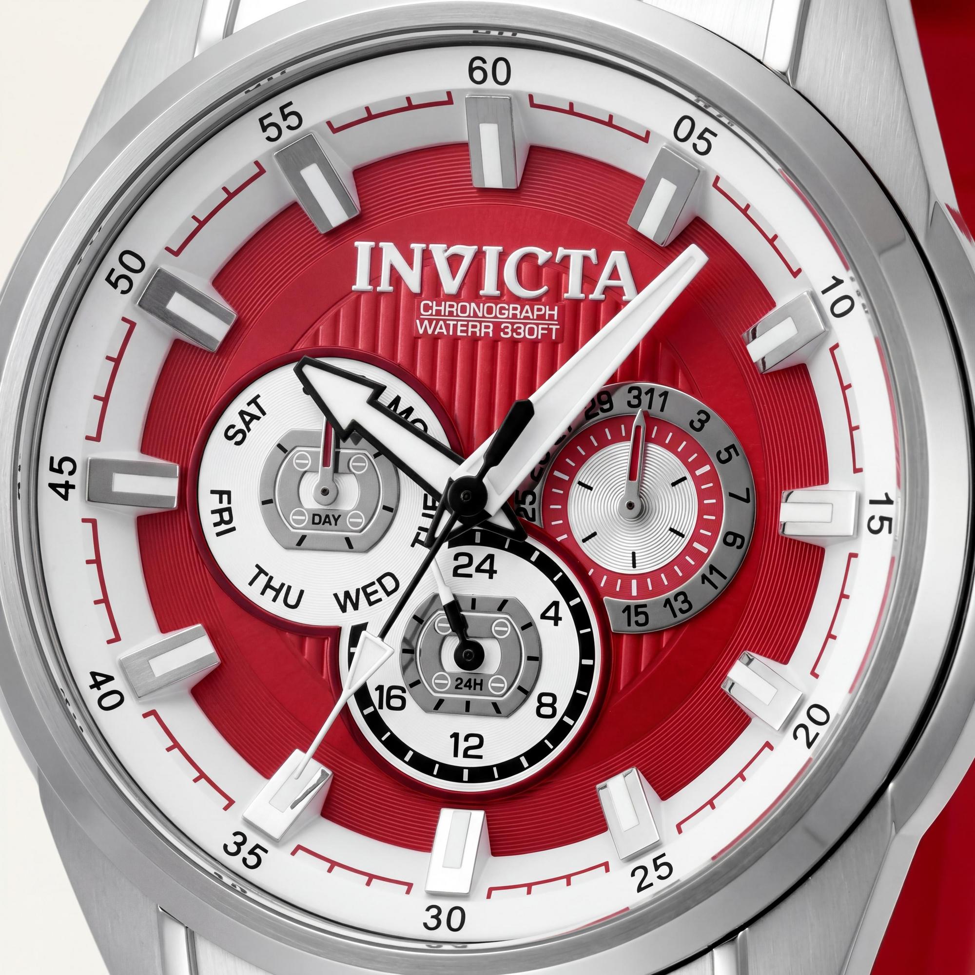 Reloj cronógrafo de cuarzo unisex Invicta Speedway 49051, acero inoxidable, 48 mm, esfera roja, correa de silicona, Photo 2