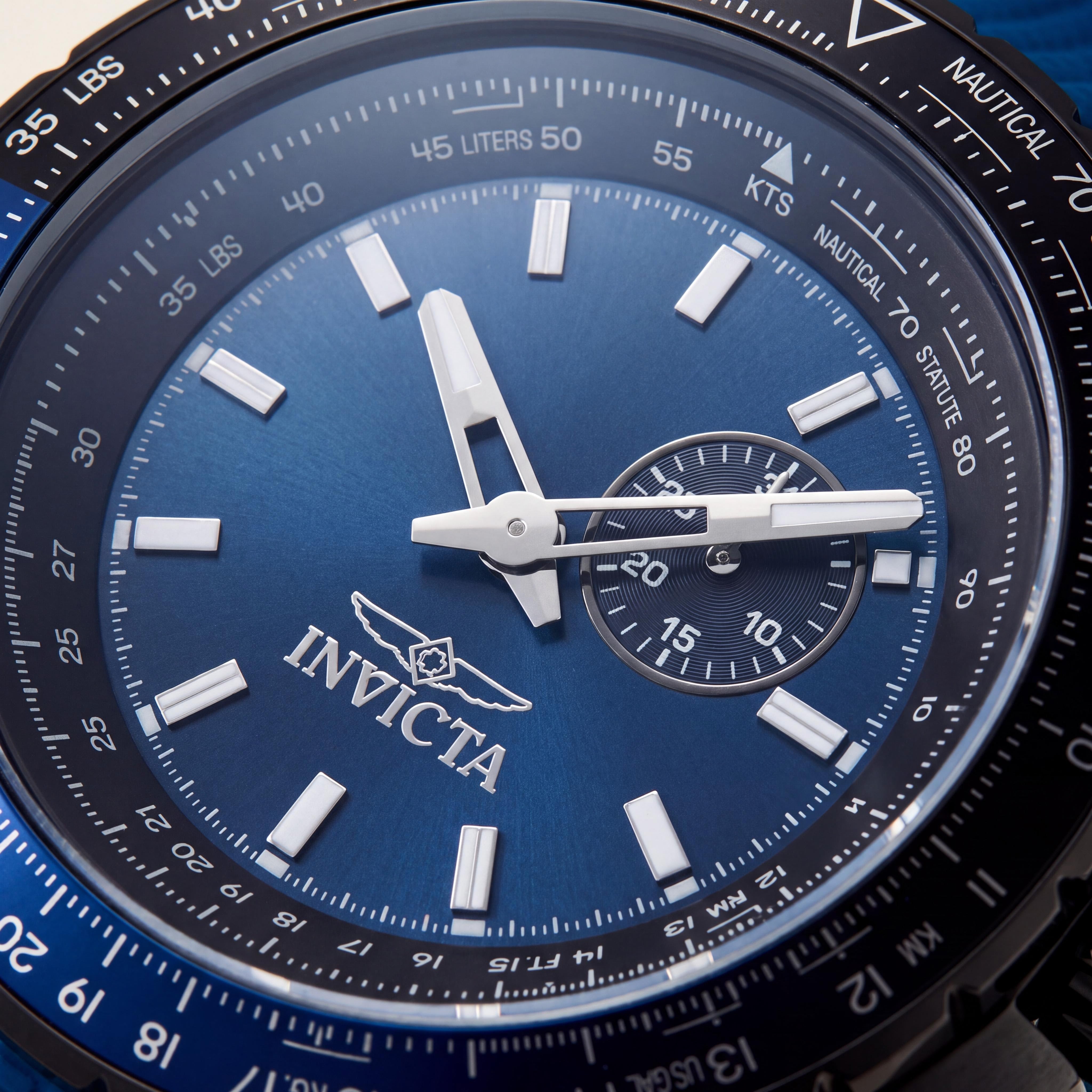 Reloj Invicta Aviator 49722 unisex de cuarzo, acero inoxidable, esfera azul de 50 mm, correa de silicona negra, resistente a 10 ATM, Photo 2