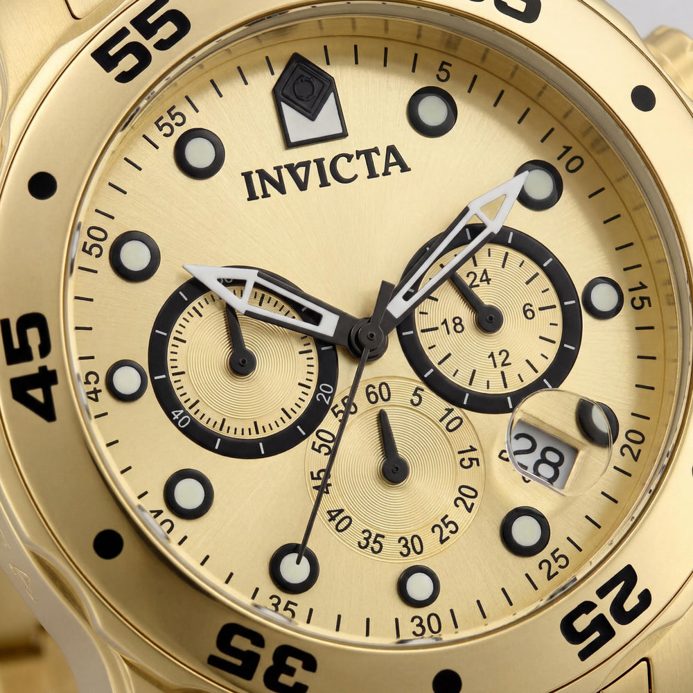Reloj Invicta Unisex Diver de Cuarzo, Acero Inoxidable Chapado en Oro, Esfera Dorada, Cronógrafo, Resistente al Agua 200M