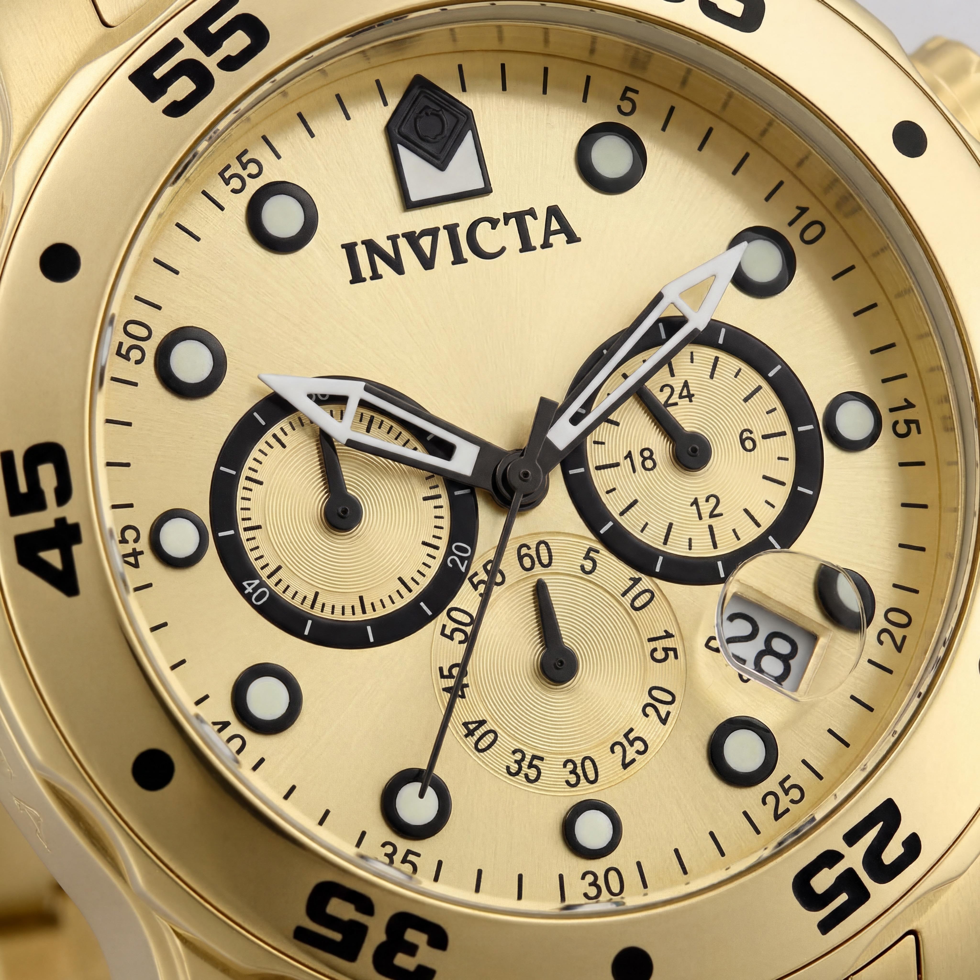 Invicta Unisex Diver Quartz Watch, Gold-Plated Stainless Steel, Gold Dial, Chronograph, Water Resistant 200M, Photo 2