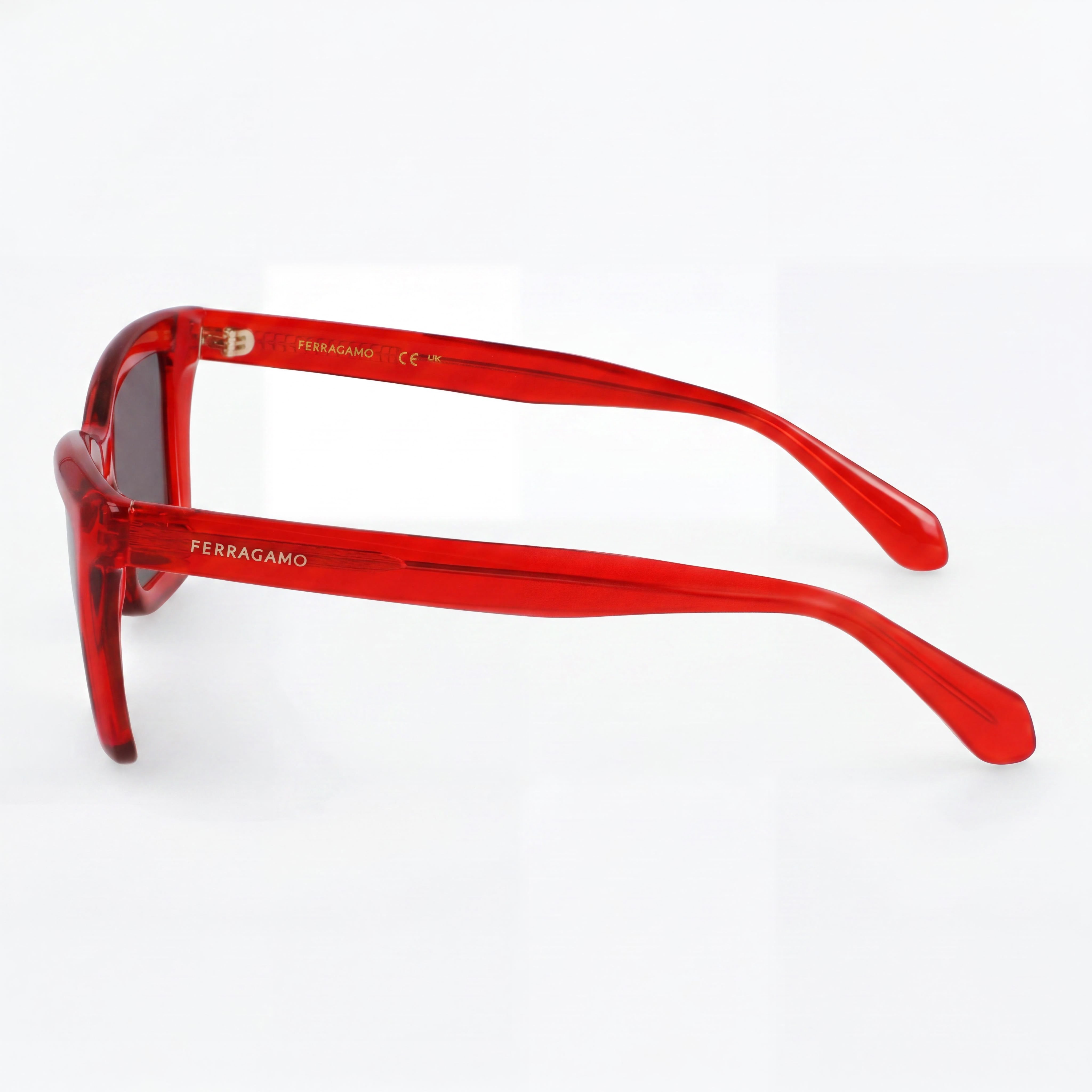 Gafas Ferragamo Sf2039se para mujer con montura de acetato rojo transparente y lentes grises sólidas de 53 mm, Photo 3