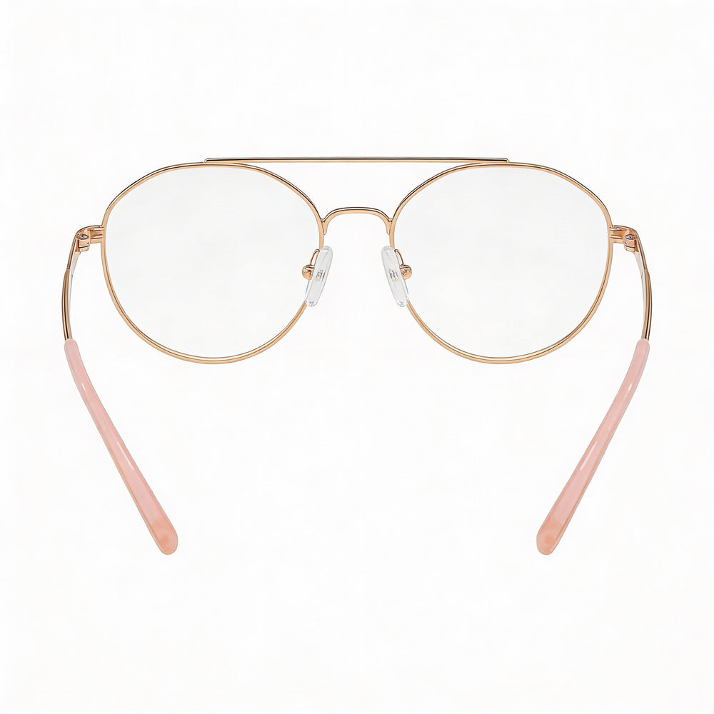 Gafas de sol unisex Michael Kors Mk 3024 con lentes polarizadas transparentes y montura de metal en oro rosa de 52 mm.