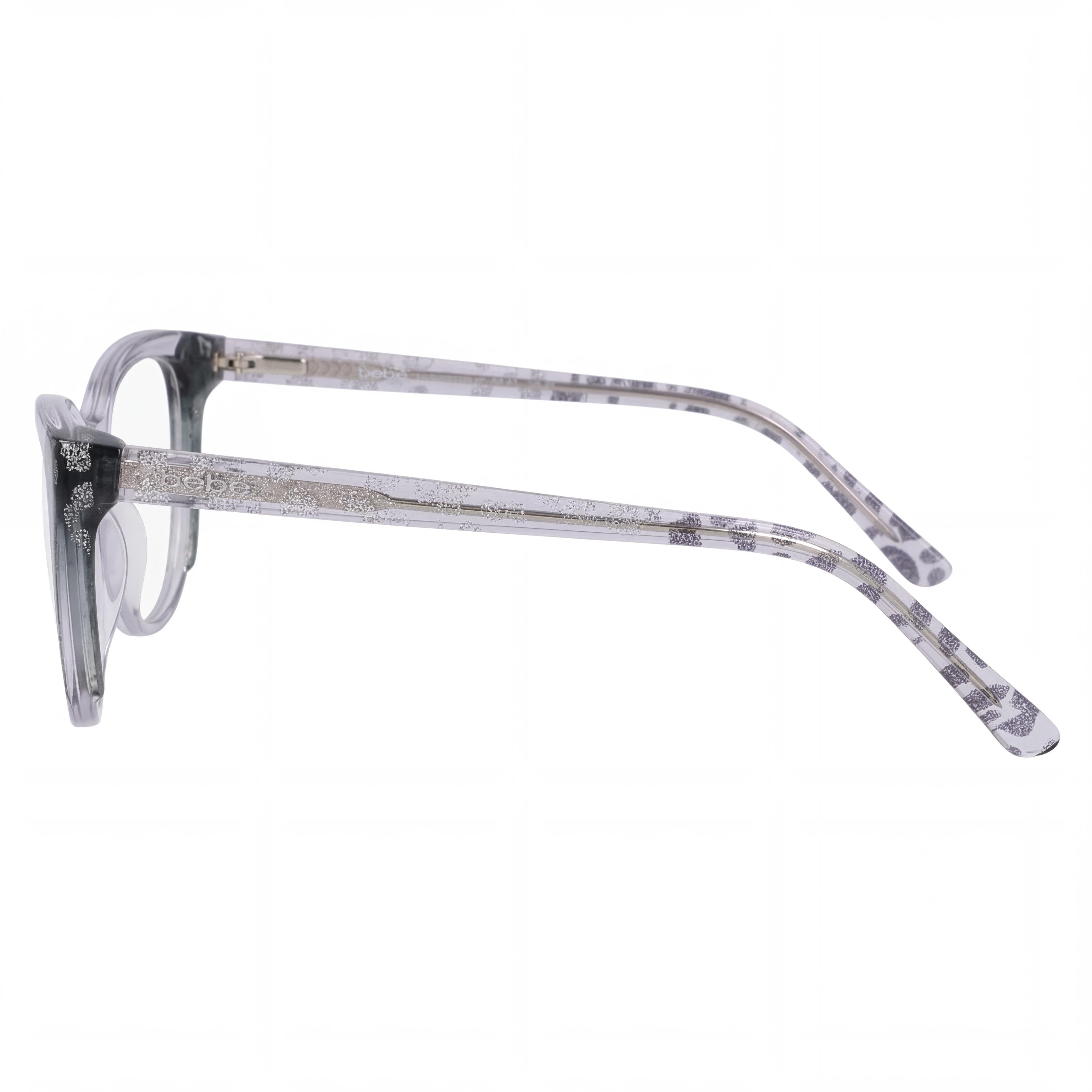Montura de gafas ópticas Bebe Bb5208 de plástico gris con estampado animal y forma de ojo de gato para mujer, 52 mm de ancho de lente, Photo 2