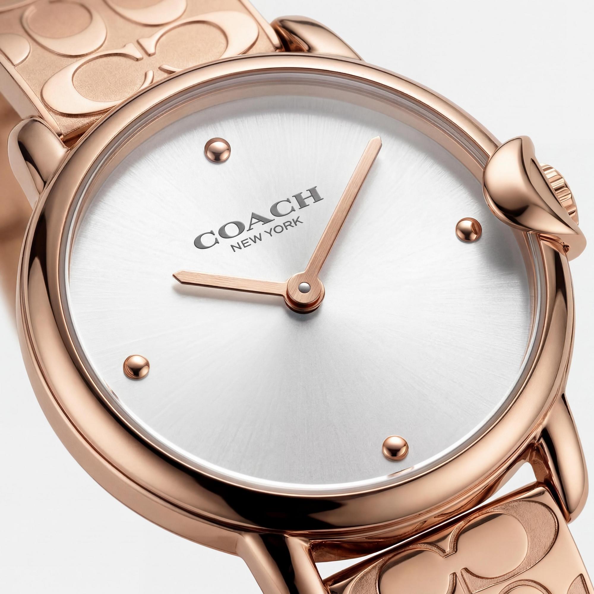 Reloj Coach Arden para mujer con brazalete icónico de acero chapado en oro rosa y esfera blanca plateada, 28 mm, Photo 2
