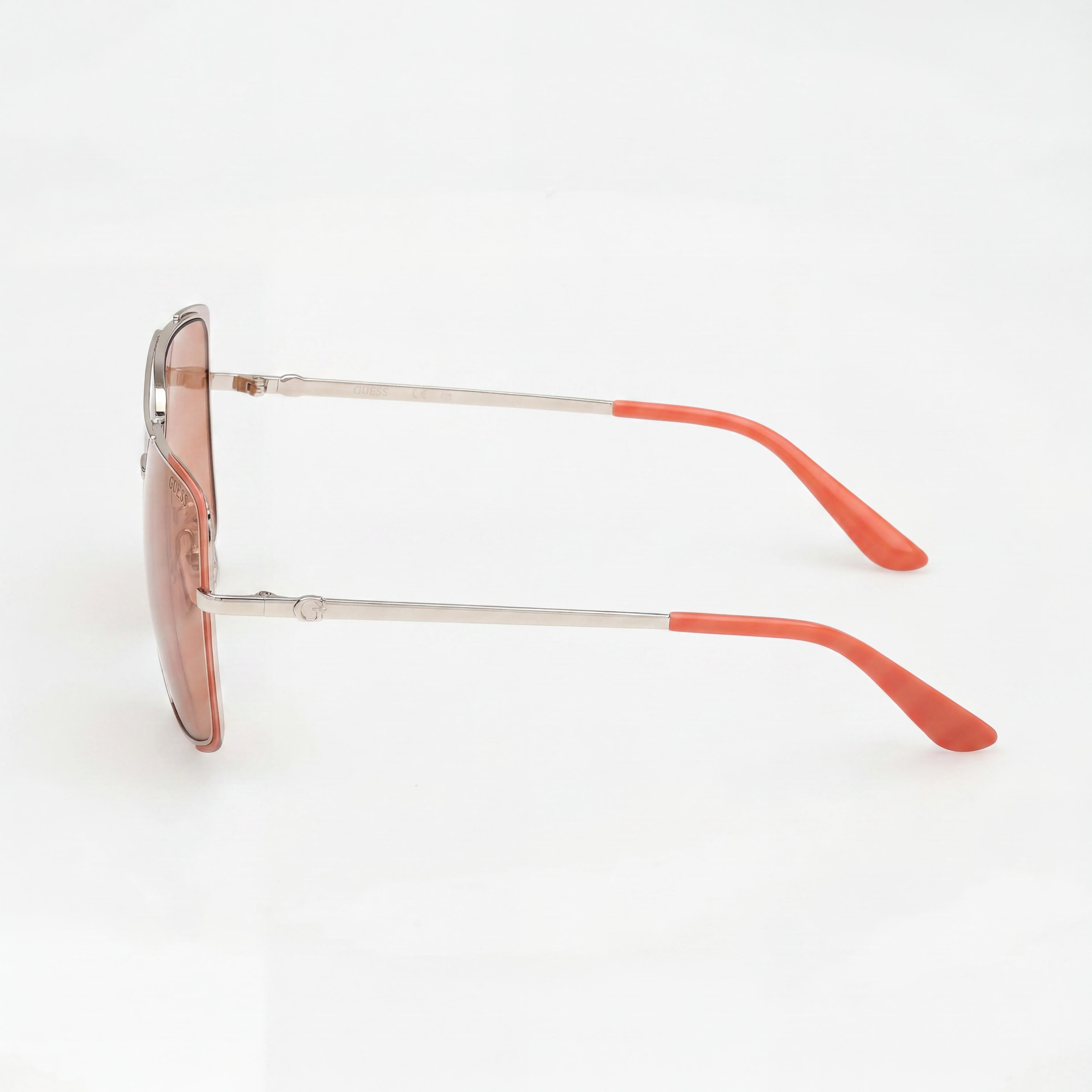 Gafas de sol Guess Gu00220 para mujer, montura de acetato en naranja claro y dorado pálido con lentes marrones de policarbonato, 62-12-140, Photo 2