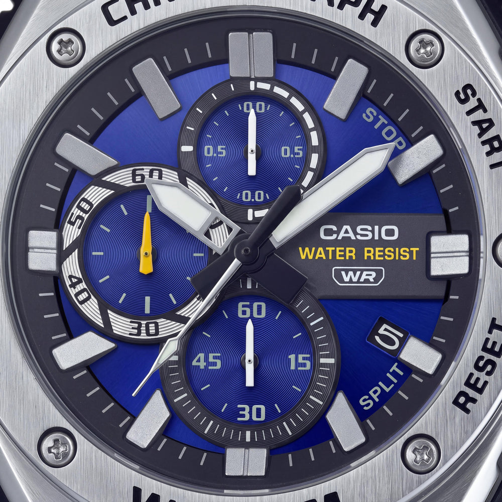 Casio MWA-300H-2AVDF Men's Chronograph Multi-Dial Analog Watch, Featuring Blue Dial and Black Resin Hook & Loop Band