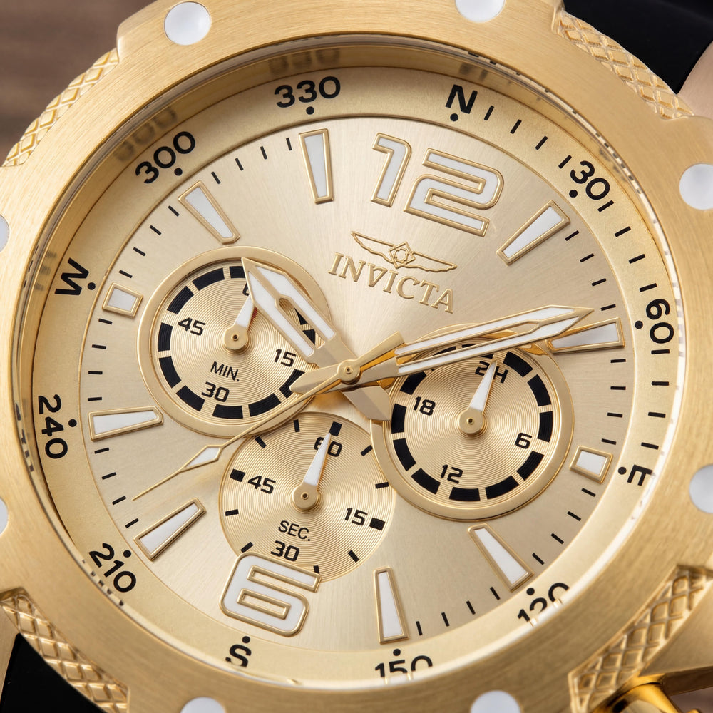 Invicta I-Force 19660 de cuarzo para hombre, correa de poliuretano negra de acero inoxidable en tono dorado, doble horario con brújula, 50 mm