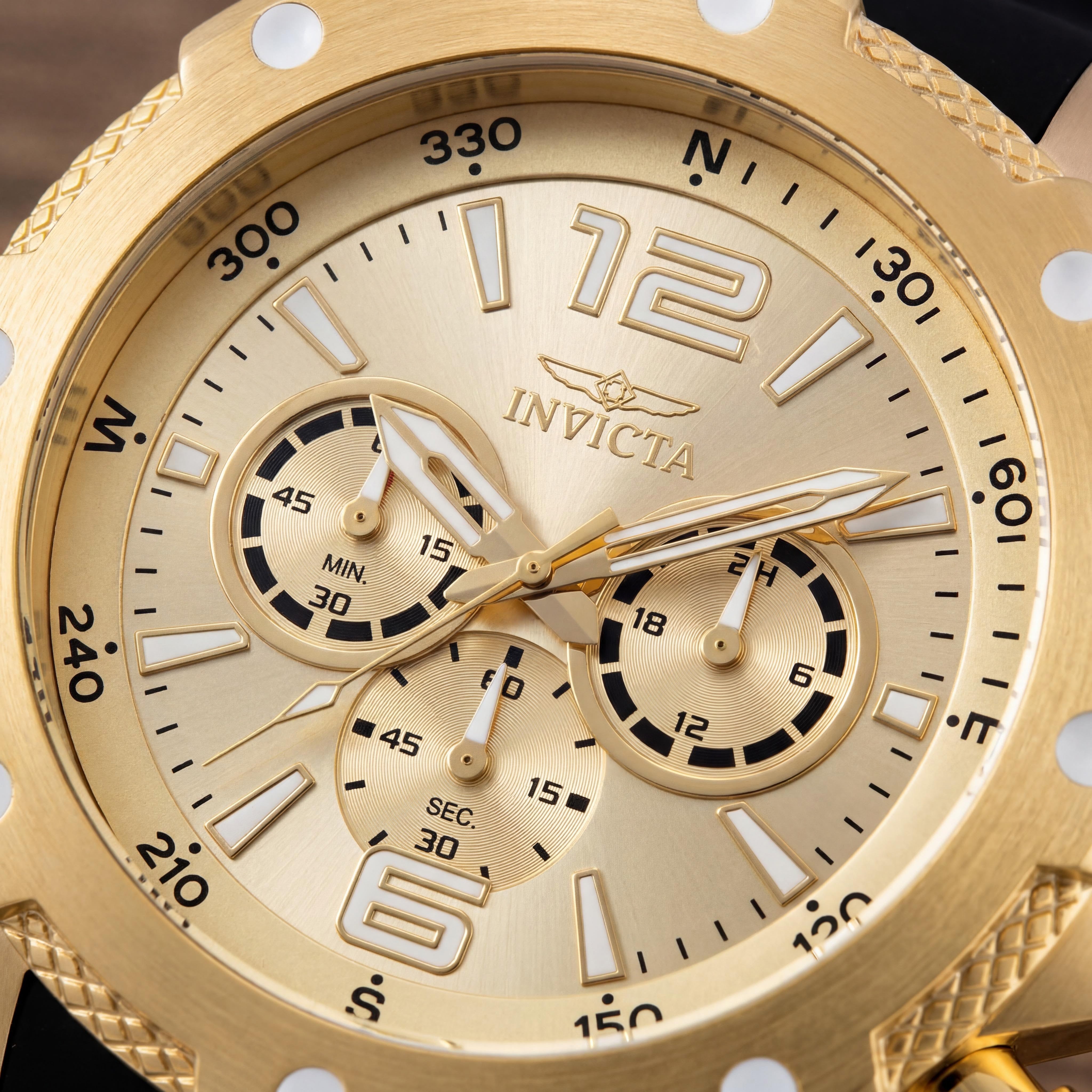 Invicta Men's I-Force 19660 Gold Tone Stainless Steel Black Polyurethane Strap Quartz Dual Time Compass Watch 50mm, Photo 2