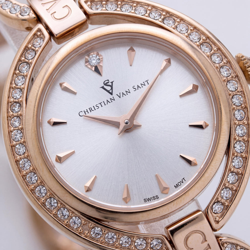 Christian Van Sant Women's CV2933 Rose Gold Stainless Steel Case & Bracelet White Dial Quartz Water Resistant Watch