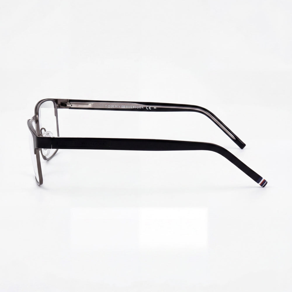 Tommy Hilfiger TH 1944 Unisex Rectangle Full Rim Alloy Steel Two-Tone Dark Ruthenium Silver Matte Black Clear Non- Eyeglasses 53mm