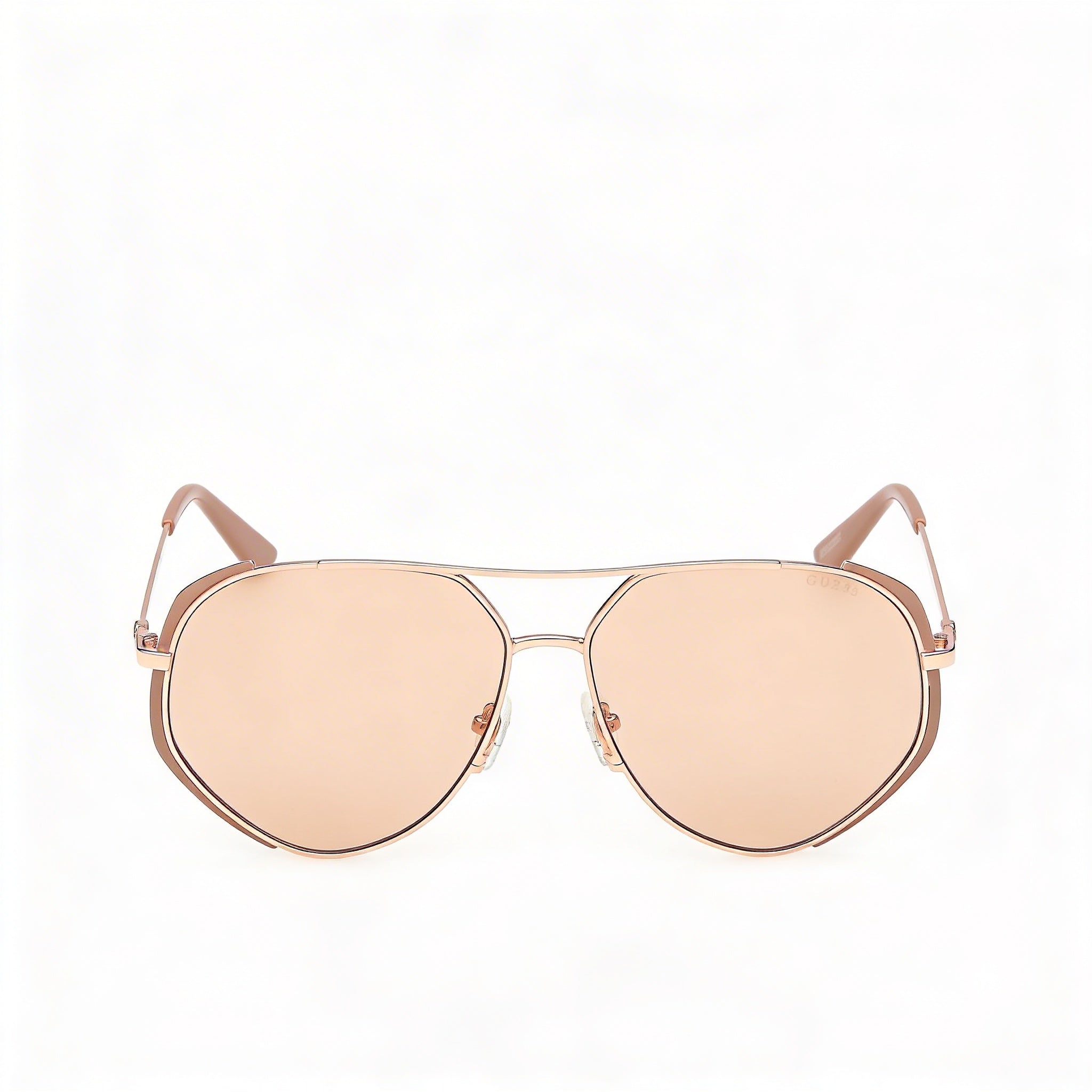 Gafas de sol unisex Guess Gu00219 de acetato en beige mate y oro rosa brillante, lentes marrones, sin polarizar, protección UV, 59 mm, Photo 4