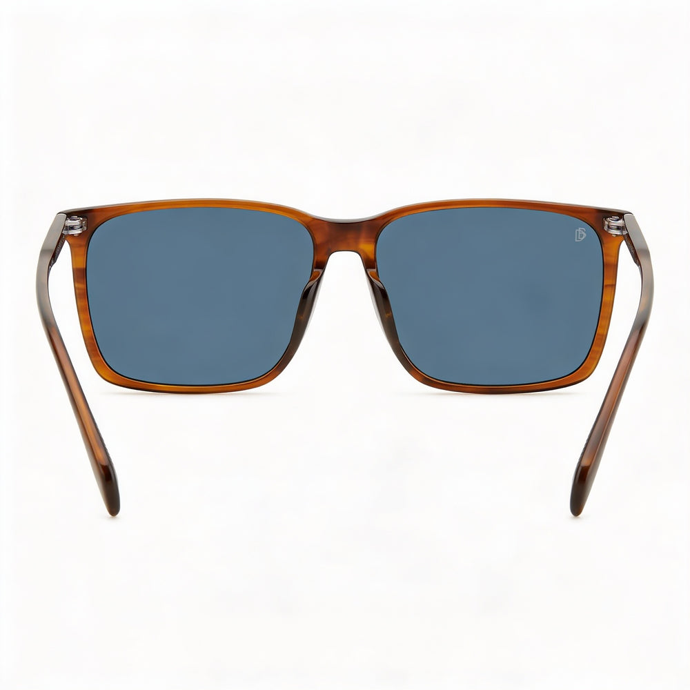 David Beckham Casual Men's Light Acetate Brown Horn Frame Sunglasses with Blue Lenses 58mm