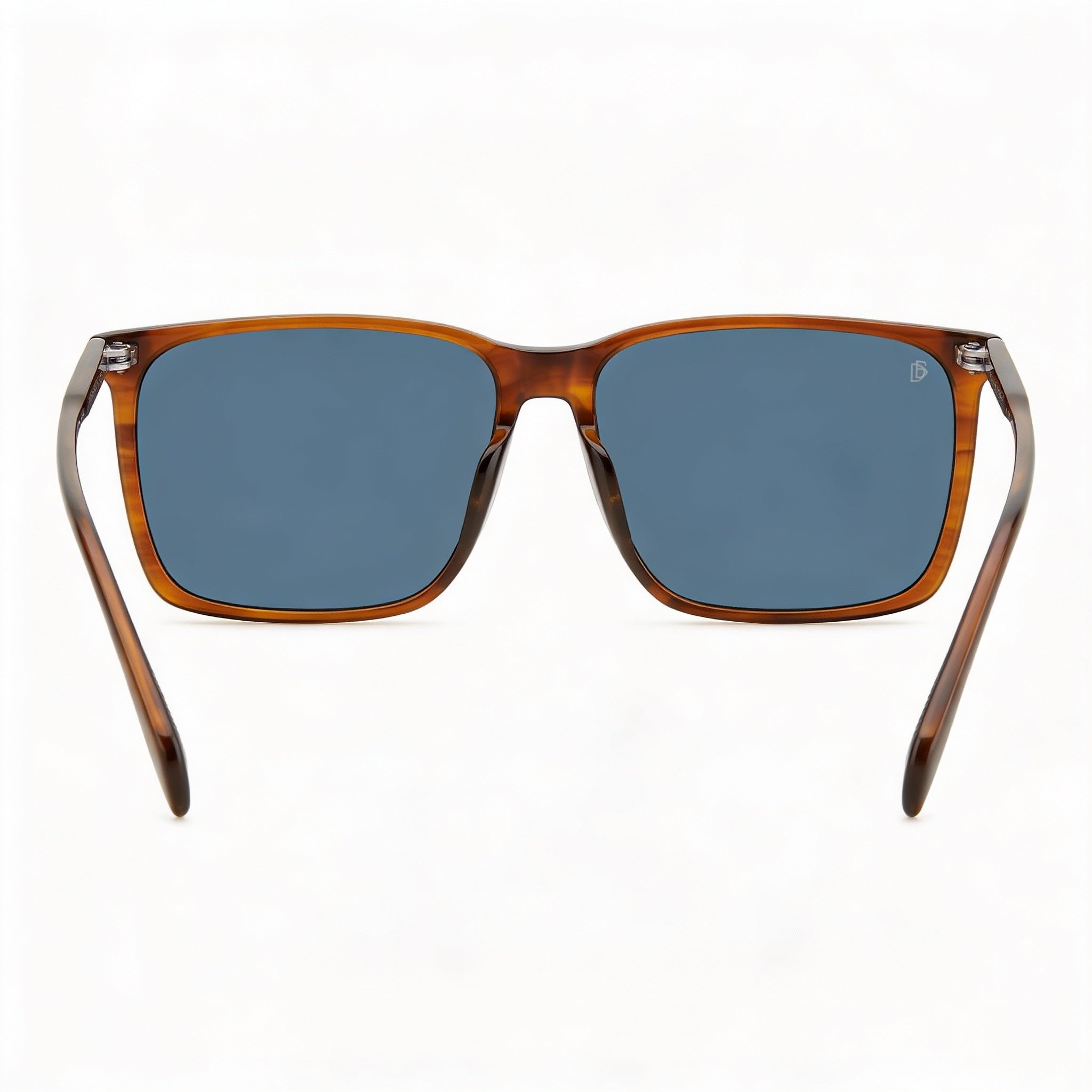 David Beckham Casual Men's Light Acetate Brown Horn Frame Sunglasses with Blue Lenses 58mm, Photo 3