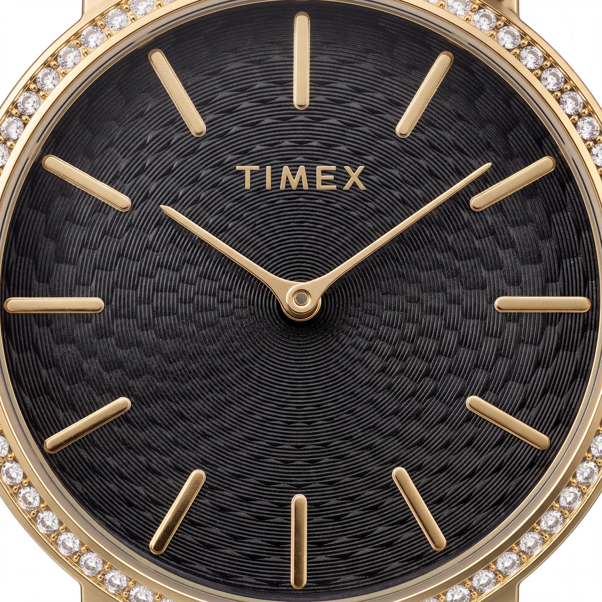 Reloj Timex Transcend de 34 mm para mujer con cristales, esfera negra, correa de malla de acero inoxidable en tono dorado, Photo 2