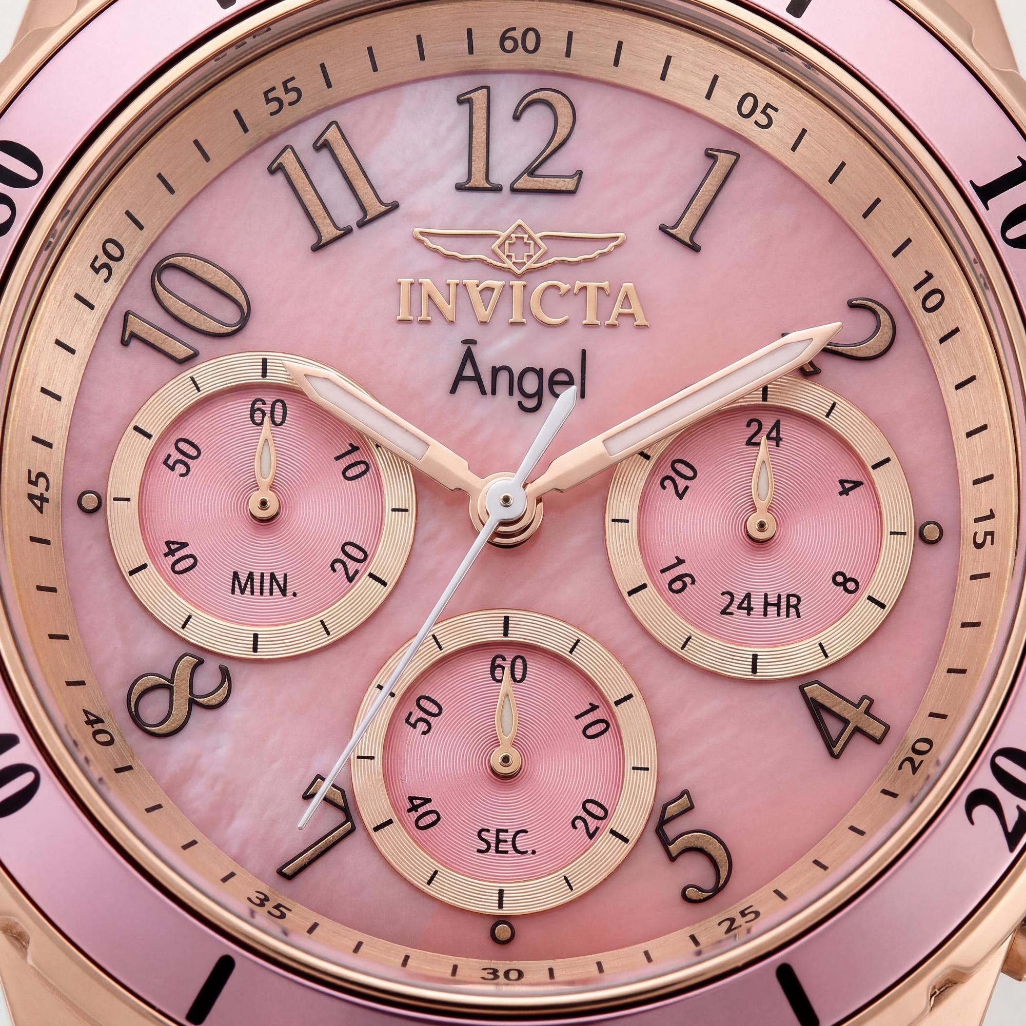 Invicta Japanese Women's Pink Rose Gold Tone Stainless Steel Silicone Quartz Glow In The Dark 100M 40mm Watch, Photo 2