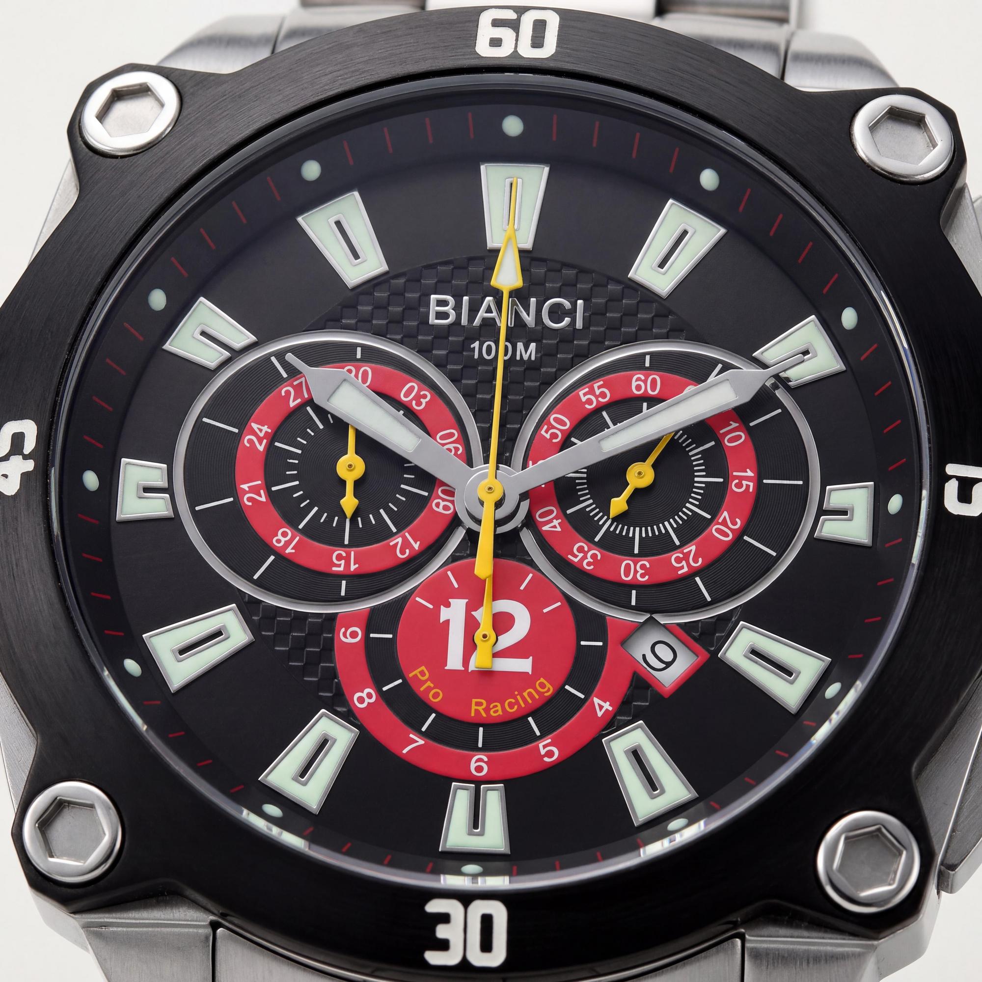 Reloj Roberto Bianci de cuarzo para hombre, informal, de acero inoxidable plateado, con esfera negra y resistente a los arañazos., Photo 2