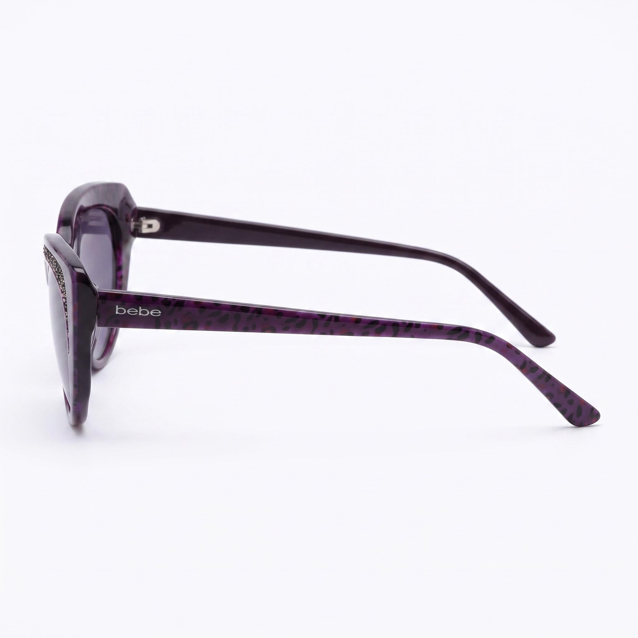 Gafas de sol BEBE Classic para mujer, montura de acetato color ciruela con diseño animal, lentes de policarbonato multicolor con 100% protección UV, 55 mm, Photo 3