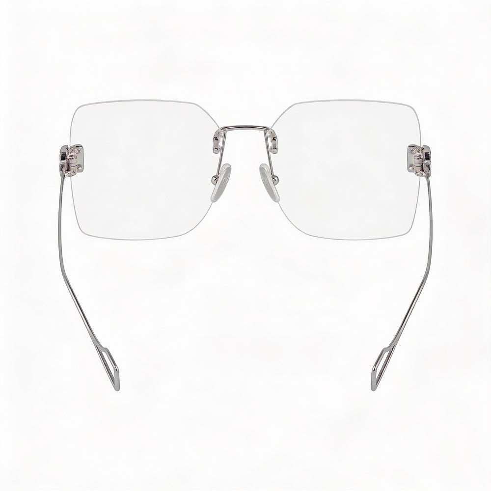 Balenciaga Bb0113o-002 - Montura de gafas cuadrada sin montura de metal plateado y transparente para mujer, talla 57-18-145
