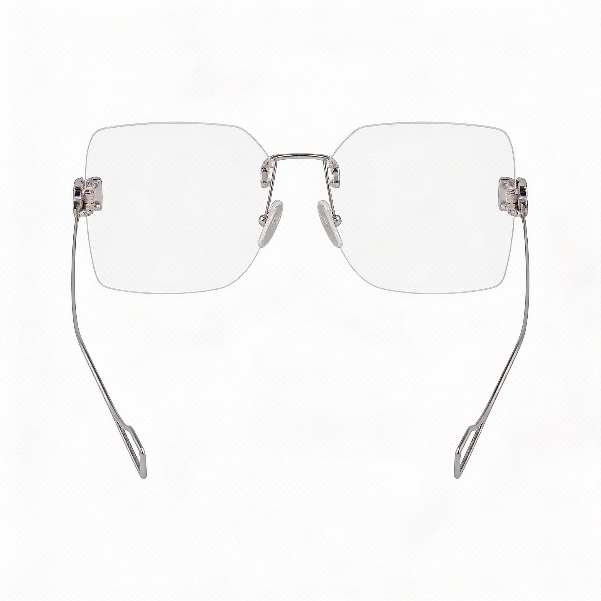 Balenciaga Bb0113o-002 - Montura de gafas cuadrada sin montura de metal plateado y transparente para mujer, talla 57-18-145, Photo 4