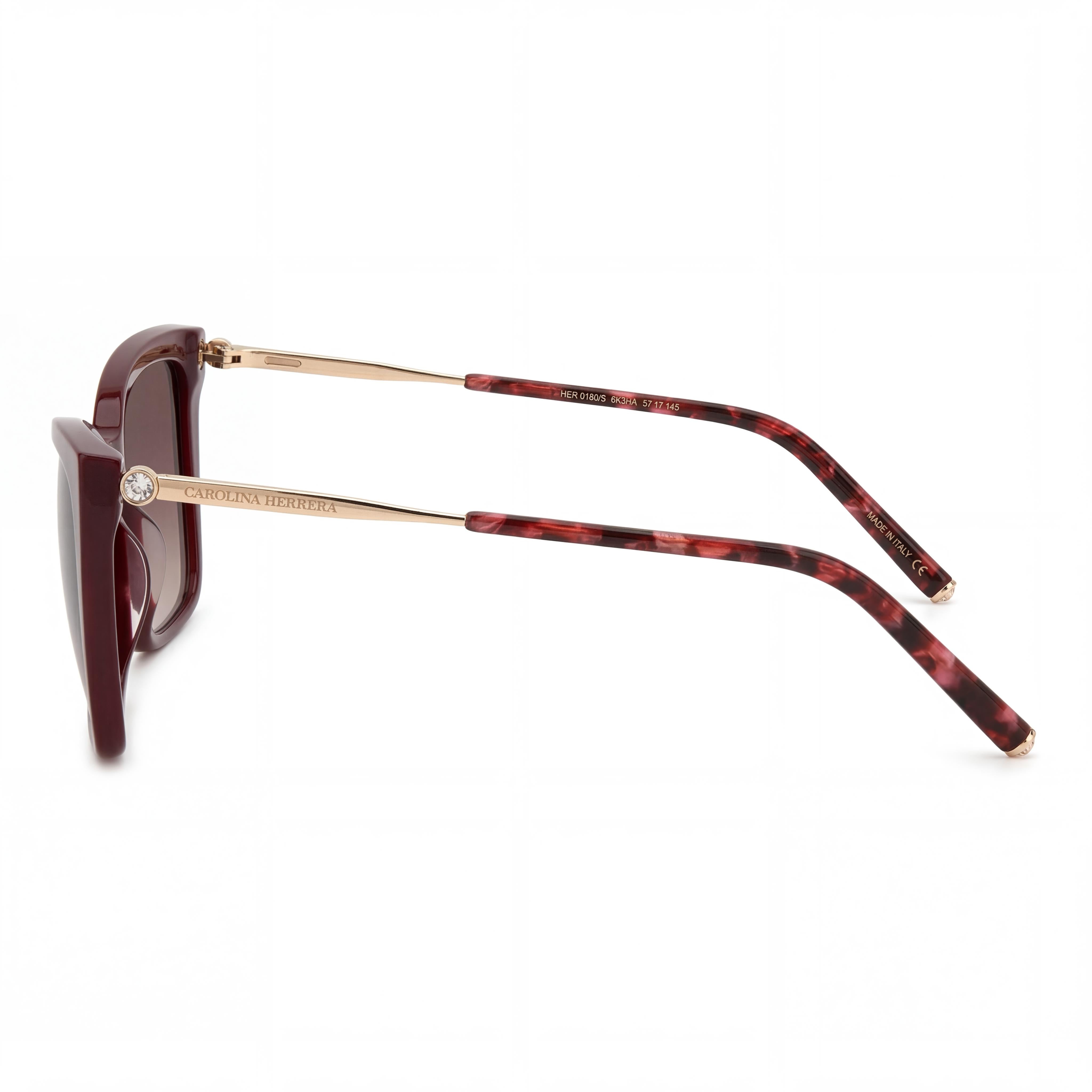 Carolina Herrera Her 0180/S Women's Burgundy Gold Brown Acetate Sunglasses with Brown Shaded Lenses, 100% UV Protection 57mm, Photo 3