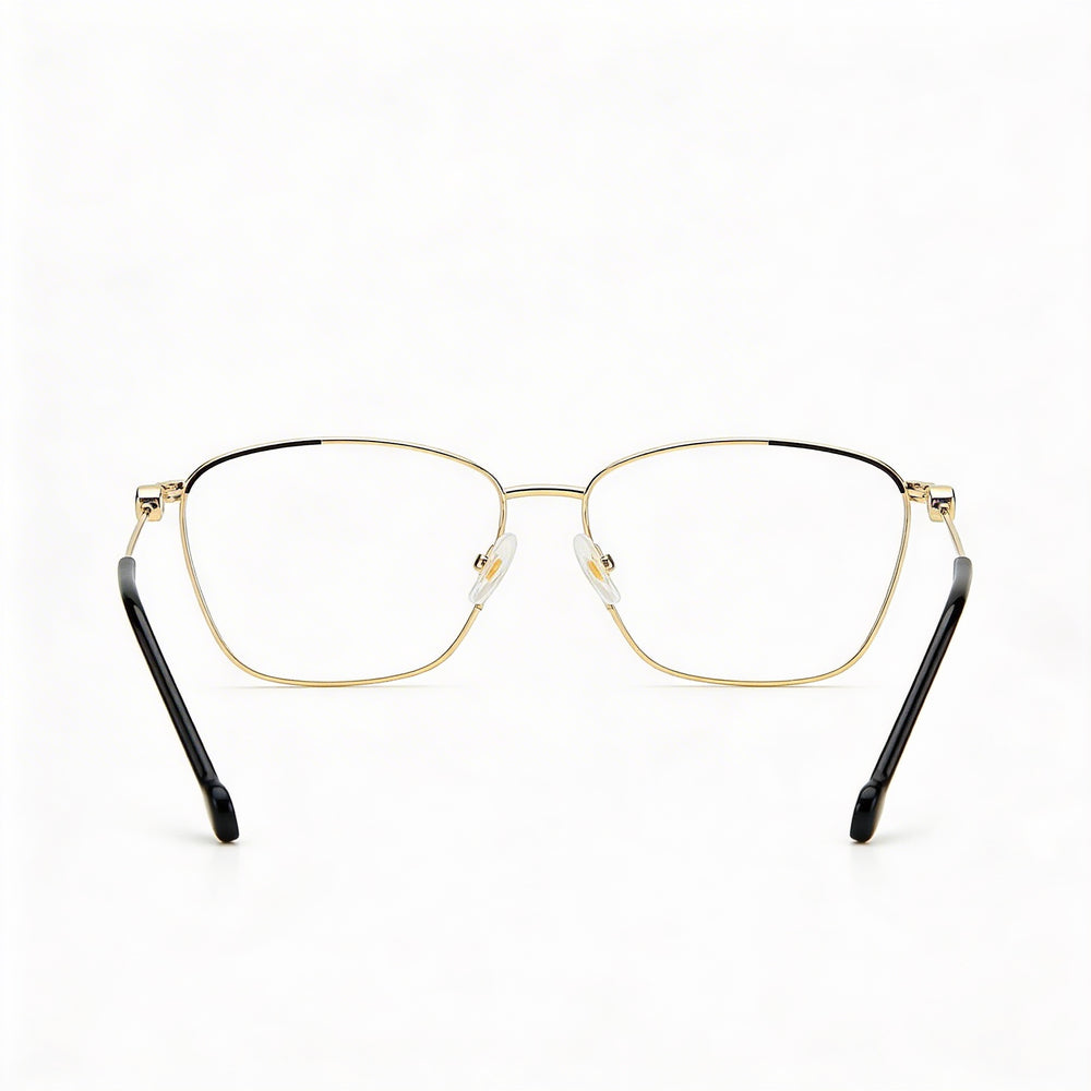 Gafas graduadas Carolina Herrera Modern para mujer, de acero aleado, doradas y negras, con lentes transparentes de demostración, 57-16-145