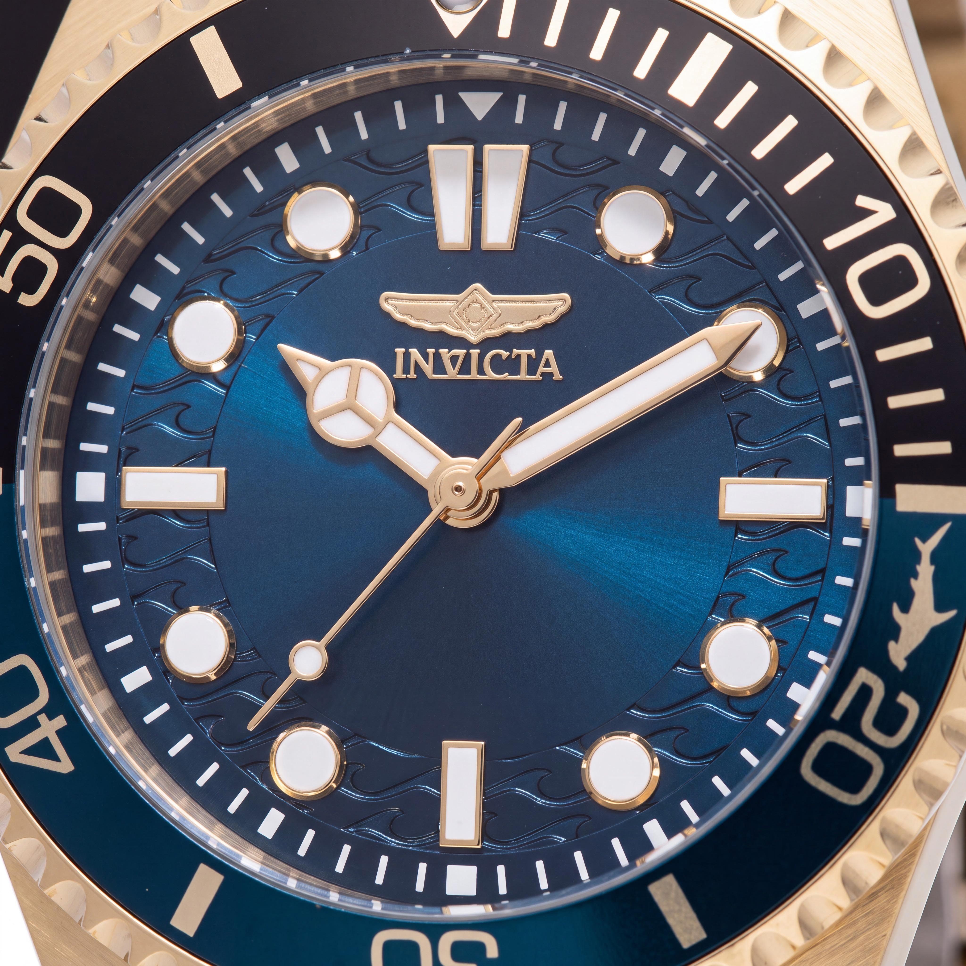 Invicta Pro Diver 49707 Reloj de Cuarzo Unisex con Caja Dorada, Brazalete de Acero Inoxidable y Esfera Azul, 43mm, Photo 2