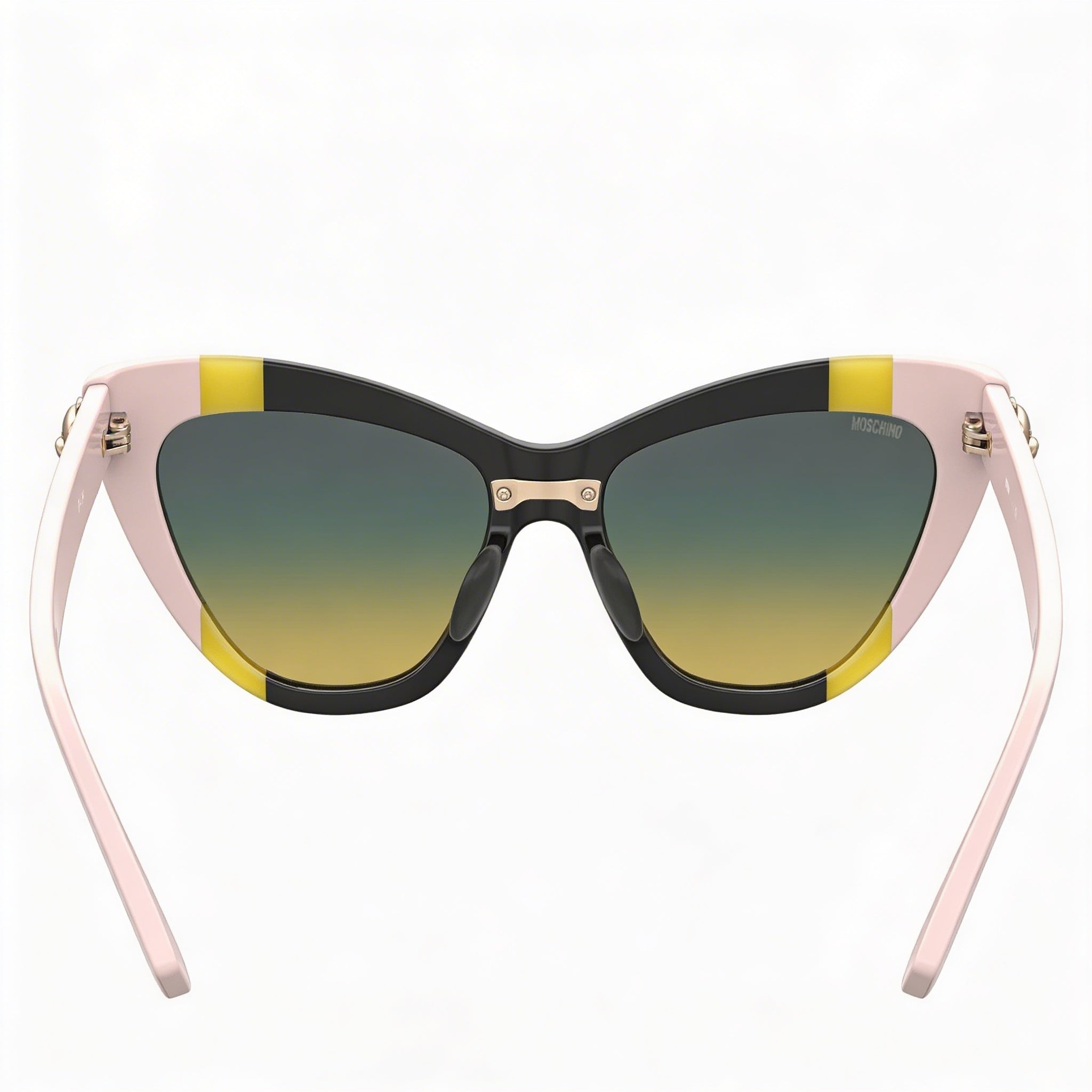 Moschino Mos122/S Women's Cat Eye Plastic Frame Sunglasses with 100% UV Protection, Black Yellow Frame, Grey Shaded Green Lenses 53mm, Photo 4