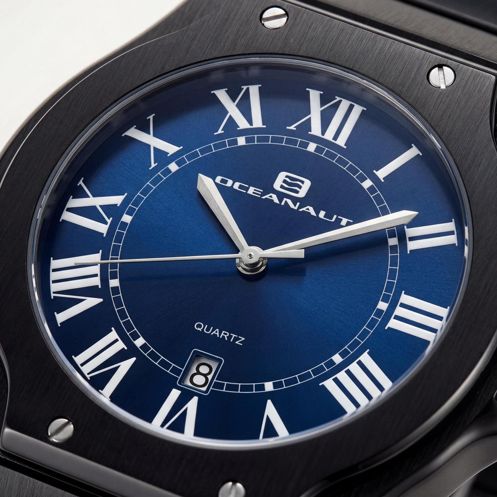 Reloj Oceanaut para hombre con movimiento de cuarzo, esfera azul, acero inoxidable, resistente al agua y a los arañazos.