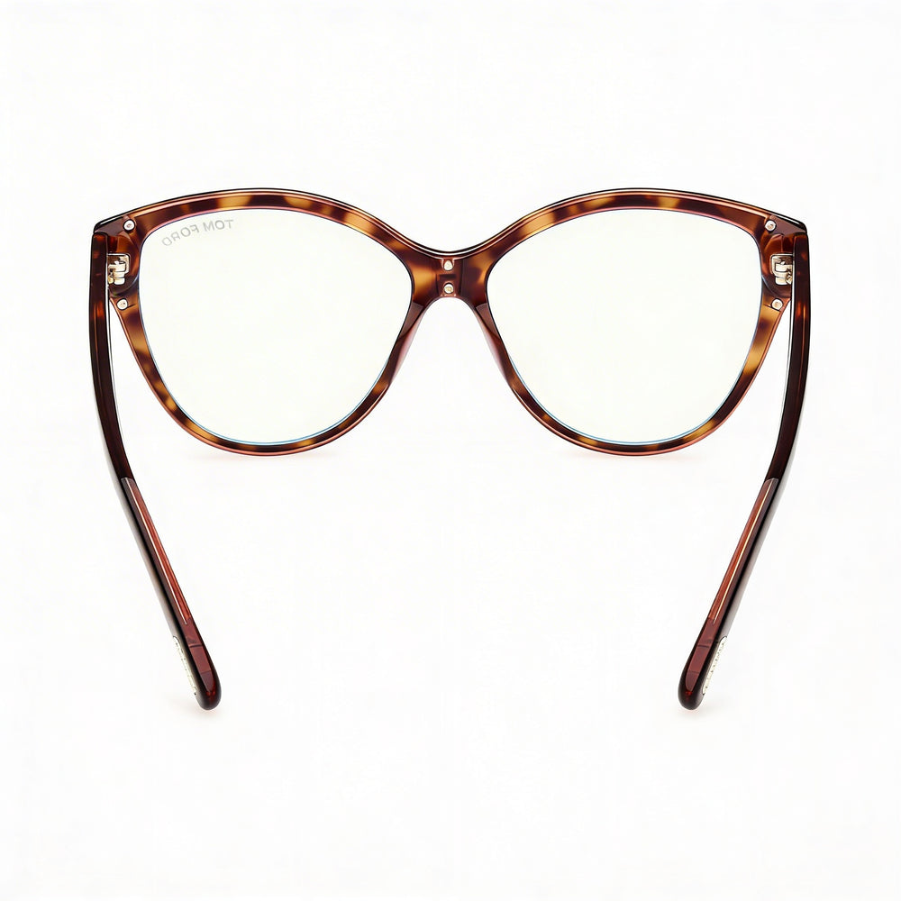 Tom Ford FT5954-B Gafas de bloqueo de luz azul de plástico con forma de ojo de gato para mujer, color habana 54 mm