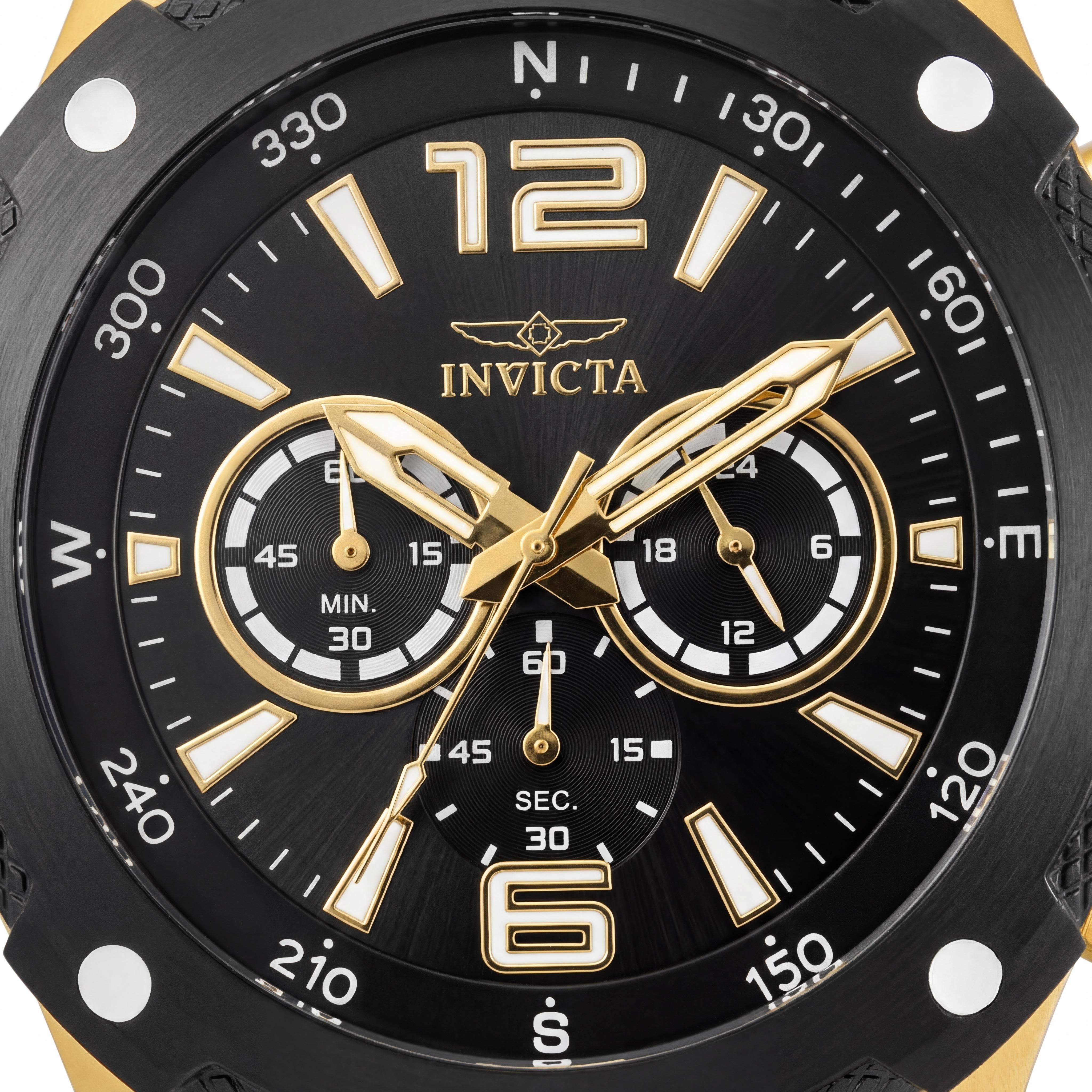 Invicta Chronograph Unisex Gold Stainless Steel Case Black Dial Quartz Dual-Time-Display Silicone Band 50mm, Photo 2