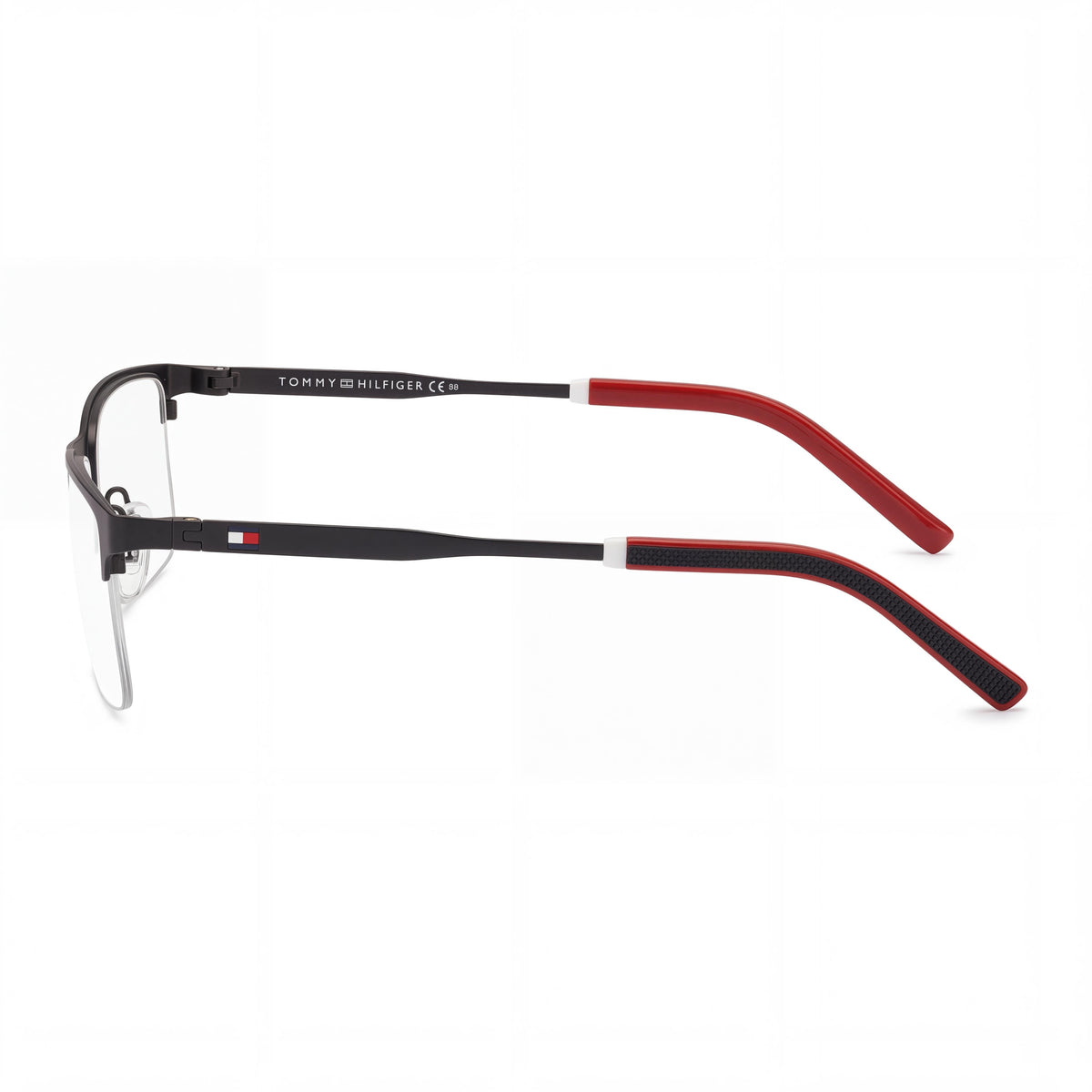 Gafas graduadas Tommy Hilfiger clásicas para hombre de acero inoxidable negro mate, rectangulares, semi-al aire, 56 mm, Photo 3
