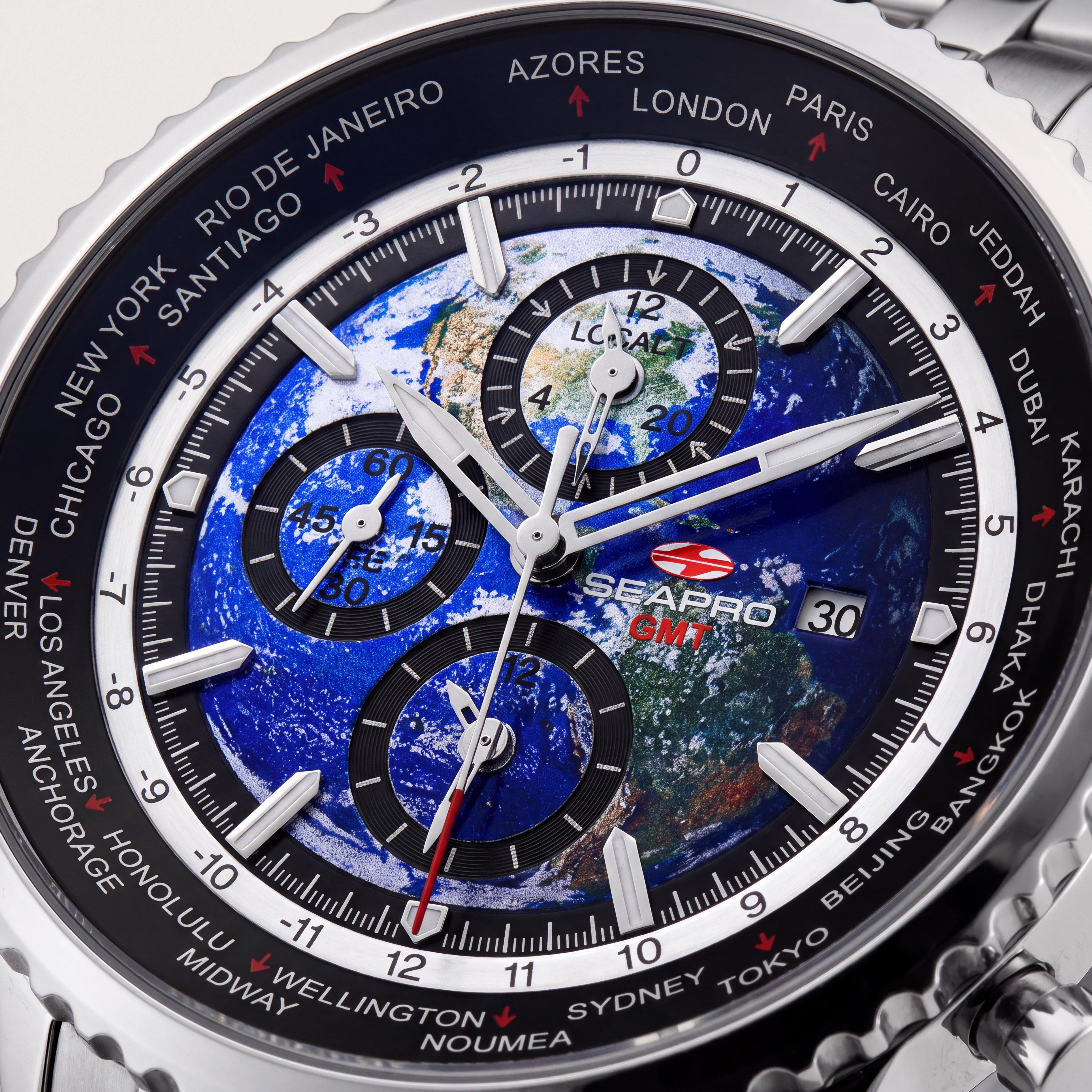 Reloj Seapro para hombre con movimiento de cuarzo, esfera azul, temporizador mundial, GMT y funciones de despertador., Photo 2