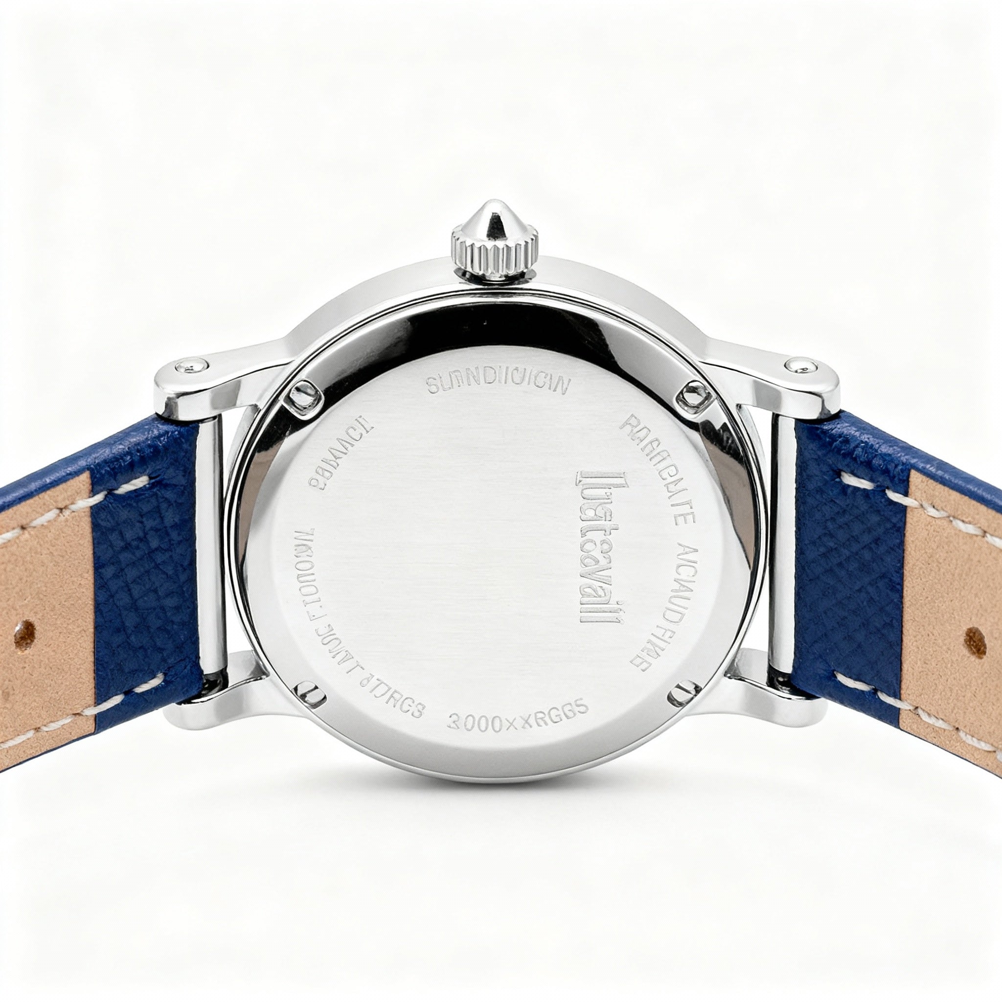 Just Cavalli Fashion Women's Round Silver Stainless Steel Case Midnight Blue Leather Quartz Watch 30mm Mineral Glass, Photo 3