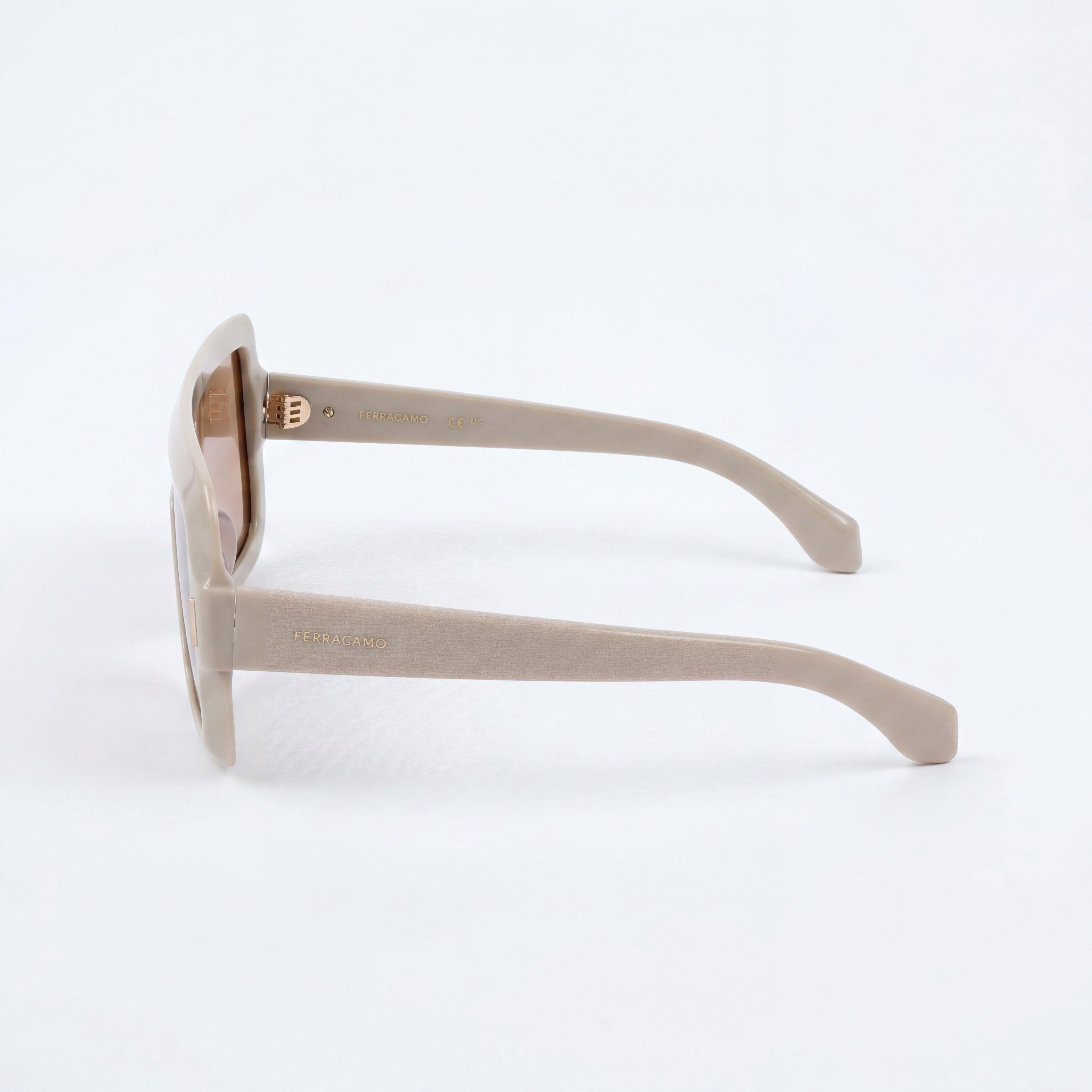 Ferragamo Sf2061se Women's Beige Acetate Frame Sunglasses with Polycarbonate Lenses, 55mm Lens Width, Photo 3