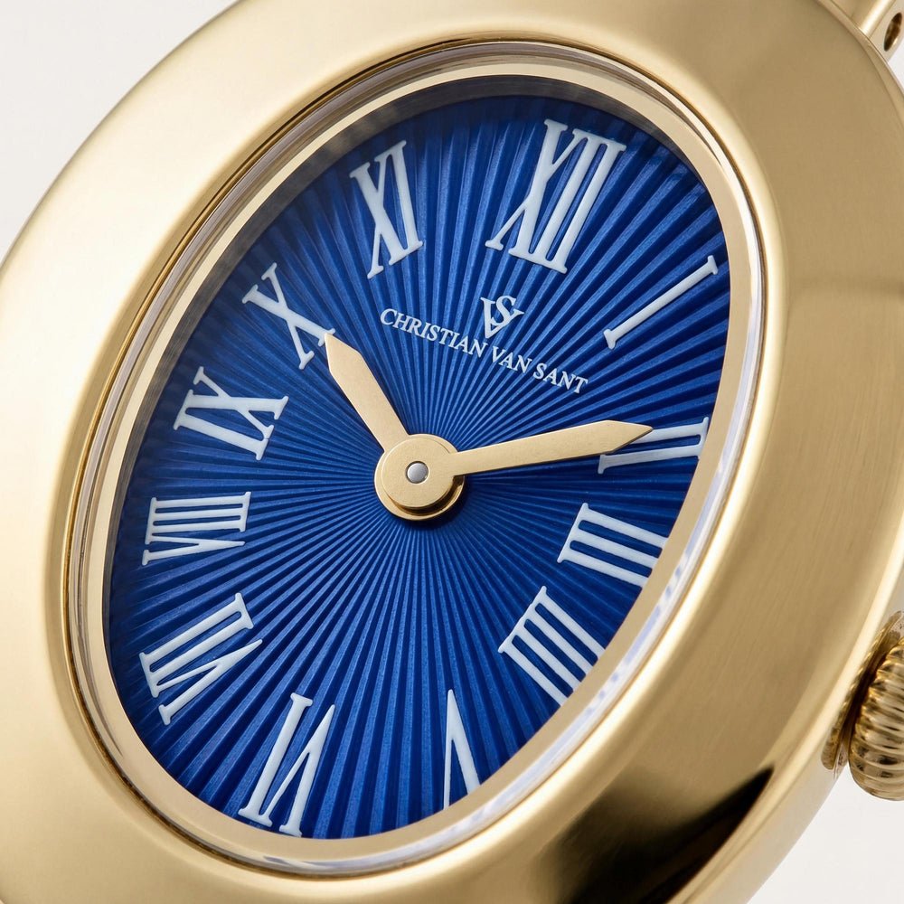 Reloj Christian Van Sant Anora CV4337 para mujer, de acero inoxidable azul, con movimiento de cuarzo y resistente al agua hasta 3 ATM.