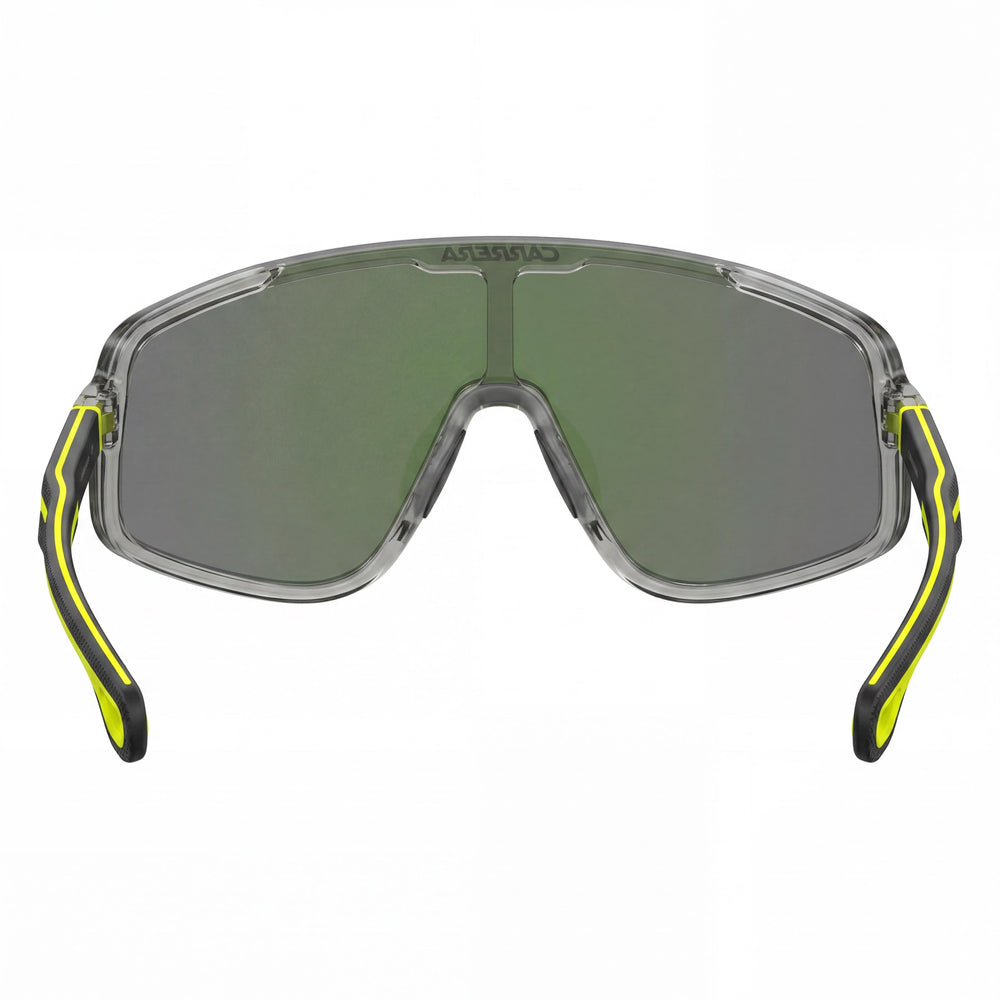 Gafas de sol Carrera Modern 4017/S para hombre con montura de plástico gris y amarillo y lentes de nylon con efecto espejo verde, 99 mm de ancho de lente
