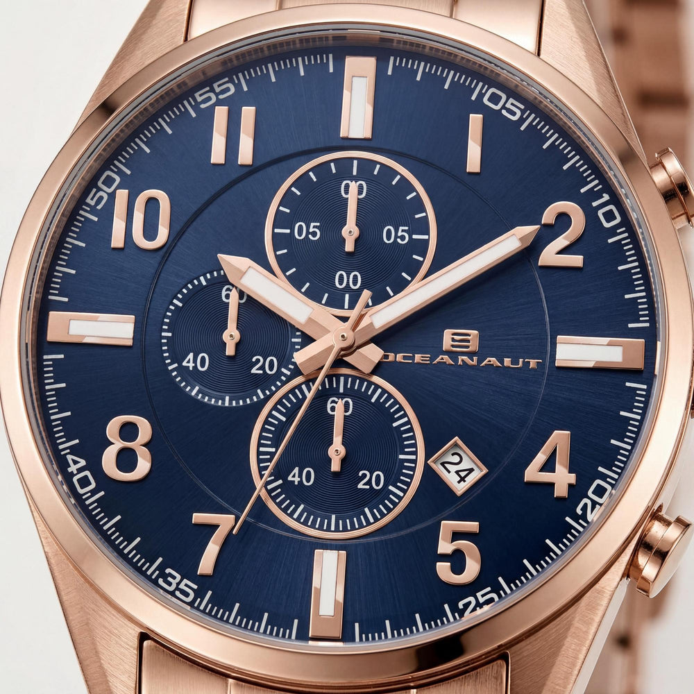 Reloj de cuarzo Oceanaut para hombre, con pulsera y caja de acero inoxidable, esfera azul y resistente al agua hasta 10 ATM.