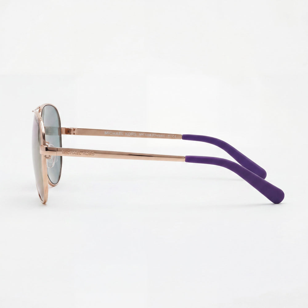Gafas de sol Michael Kors Mk5004 Chelsea Pilot Composite para mujer, color oro rosa, morado, con protección UV y espejo, 58 mm